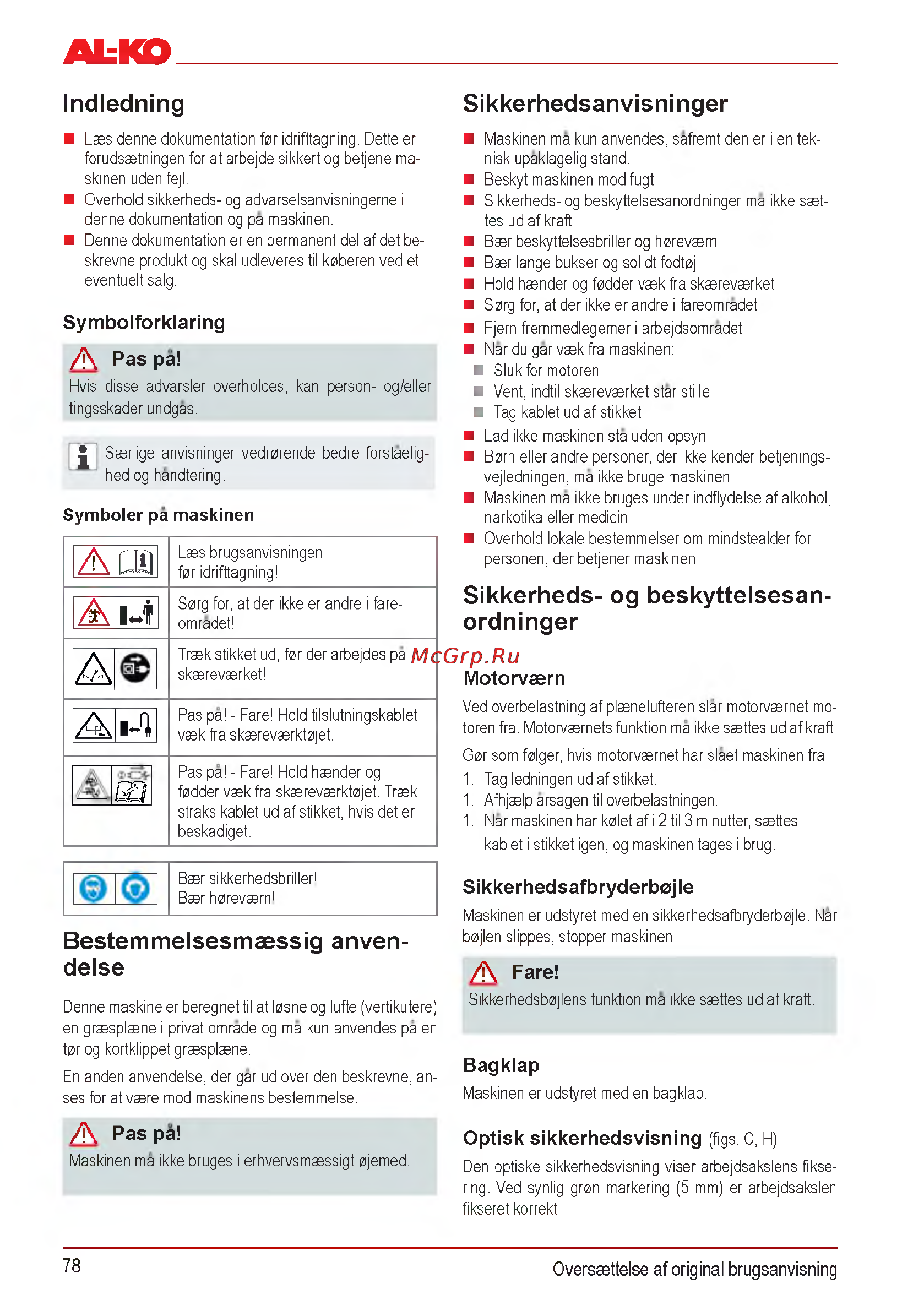 Al-Ko Combi Care 32.3 VLE Comfort [78/148] Bestemmelsesmsssig anven delse