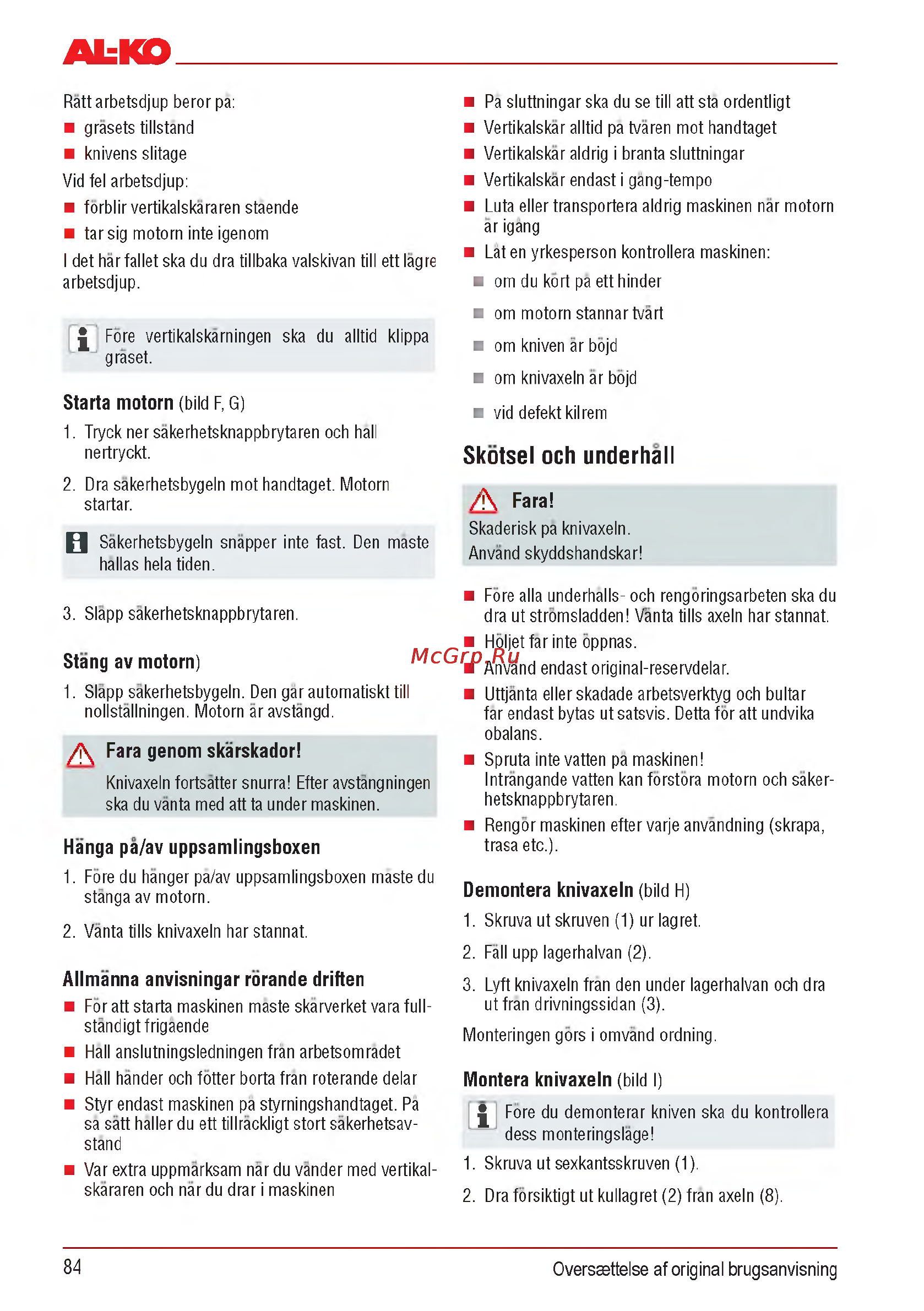 Al-Ko Combi Care 32.3 VLE Comfort [84/148] Skotsel och underhall