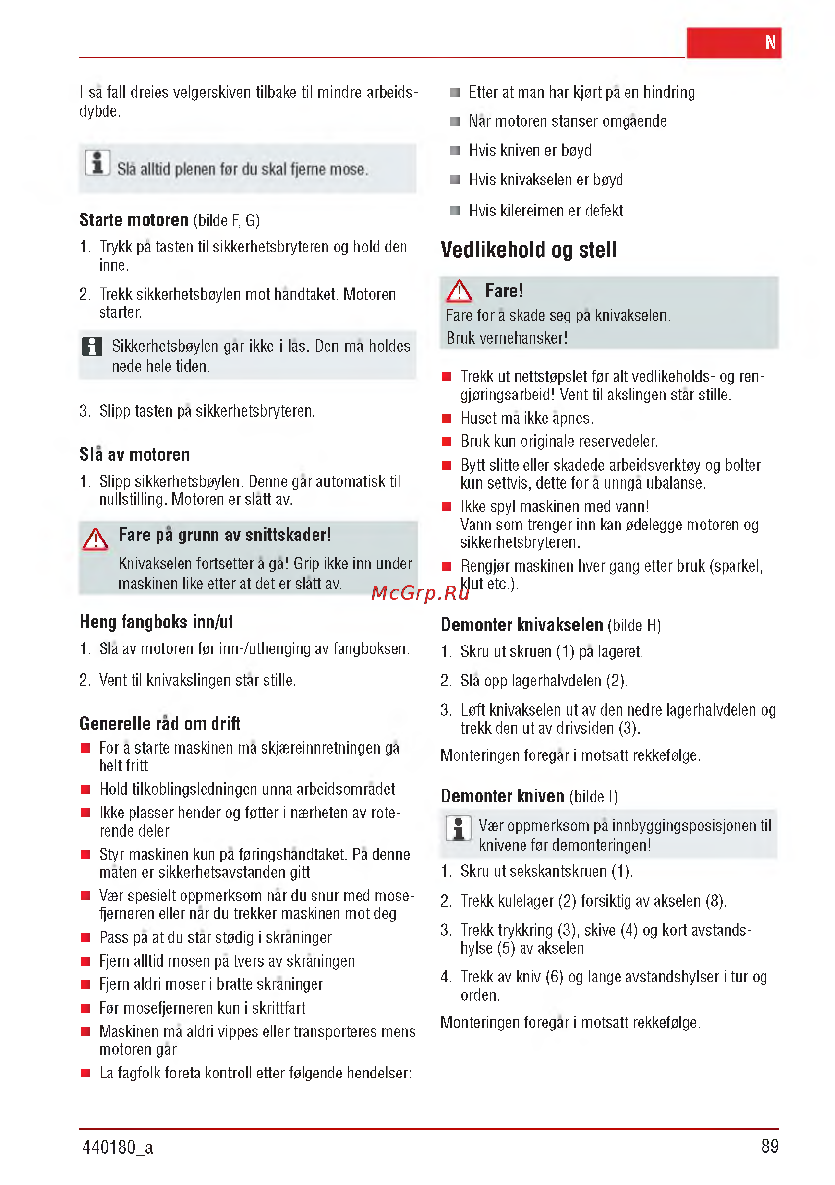 Al-Ko Combi Care 32.3 VLE Comfort [89/148] Vedlikehold og stell