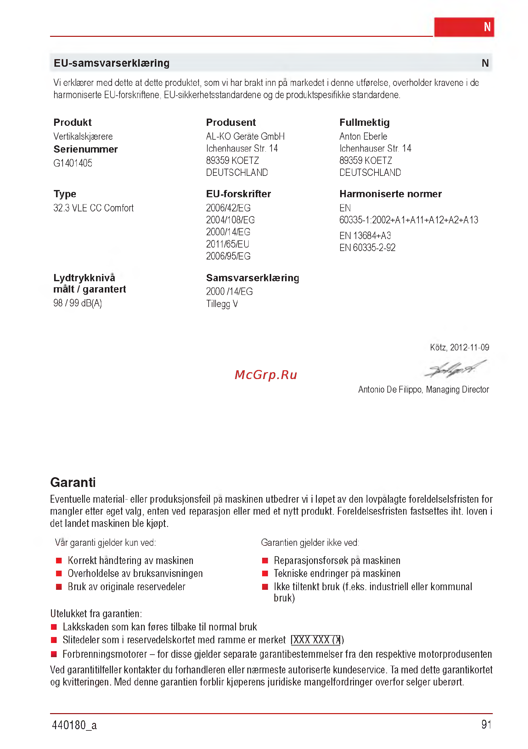 Al-Ko Combi Care 32.3 VLE Comfort [91/148] G a r a n t i