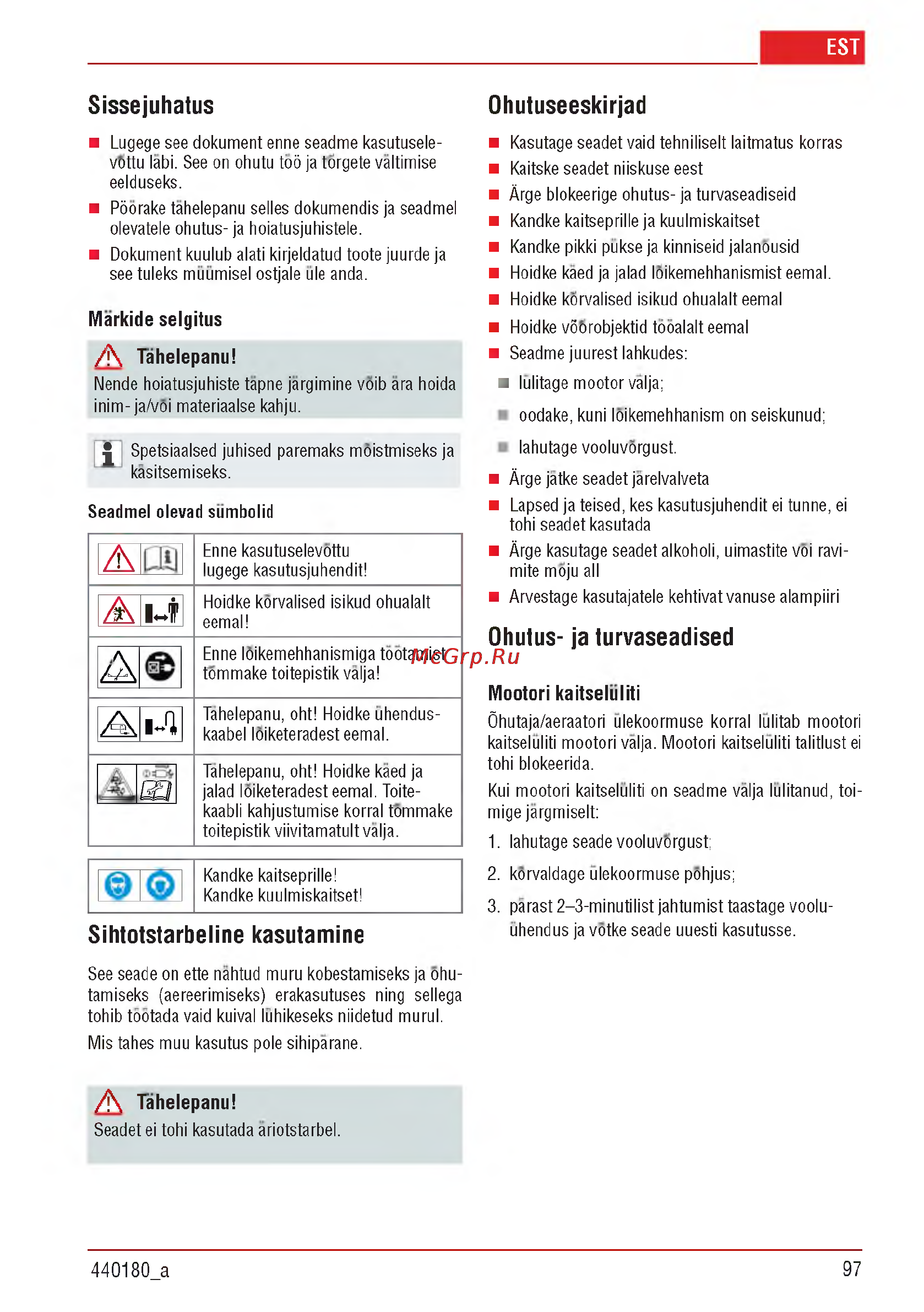 Al-Ko Combi Care 32.3 VLE Comfort [97/148] Ohutus ja turvaseadised