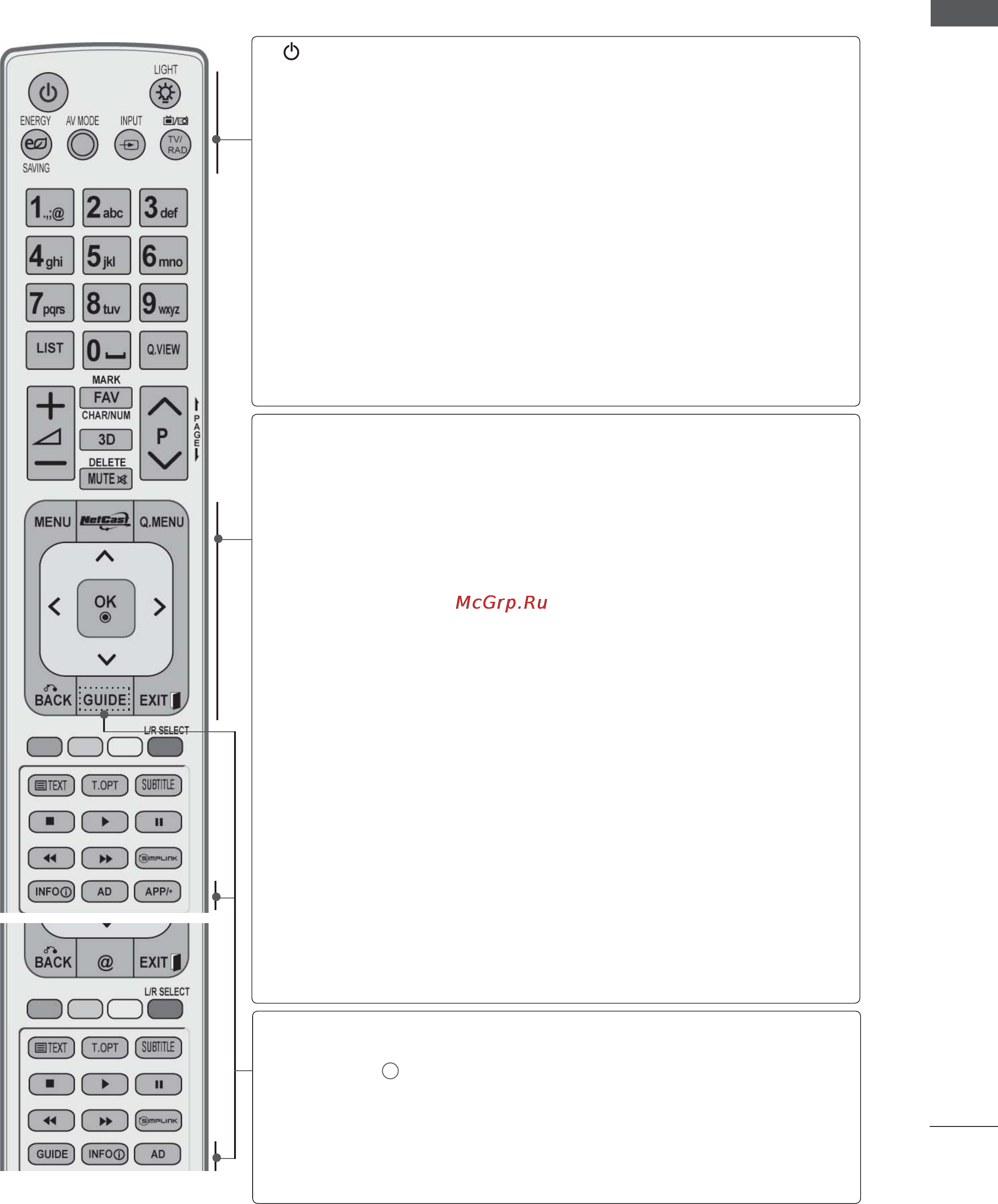 LG 55LD650 [37/275] Функции кнопок пульта дистанционного управления