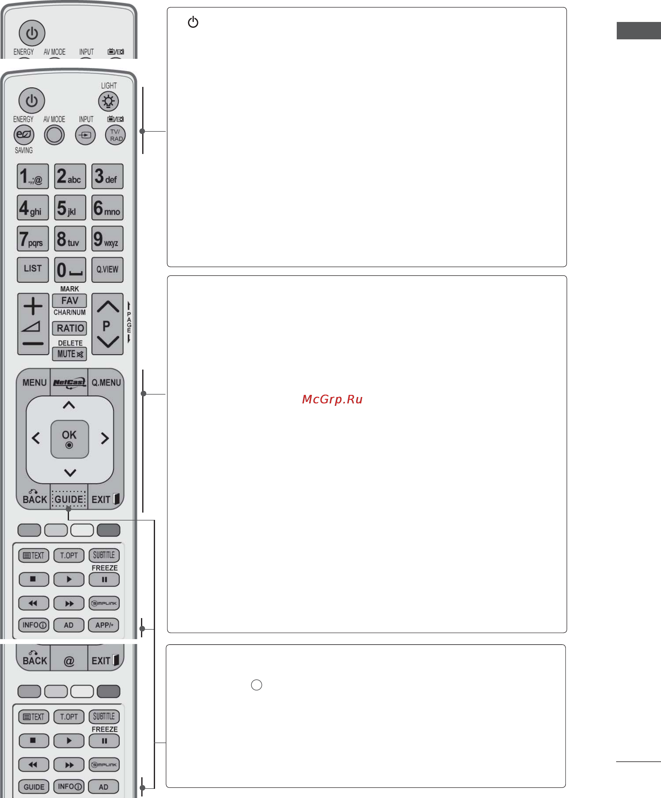 LG 55LD650 [57/275] Функции клавиш пульта дистанционного управлени