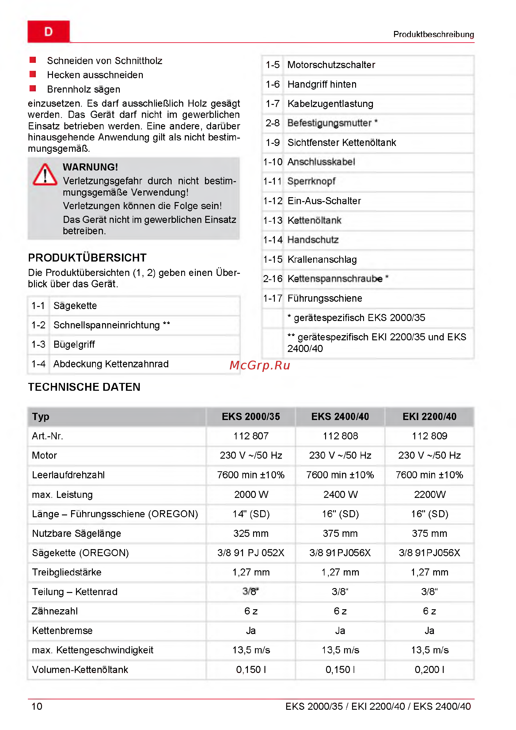 Al-Ko EKS 240040 [10/312] Technische daten