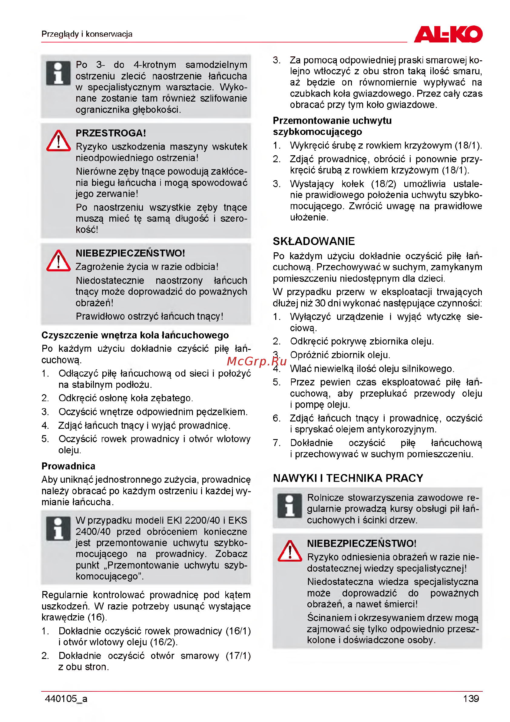 Al-Ko EKS 2000/35 [139/312] Nawyki i technika pracy
