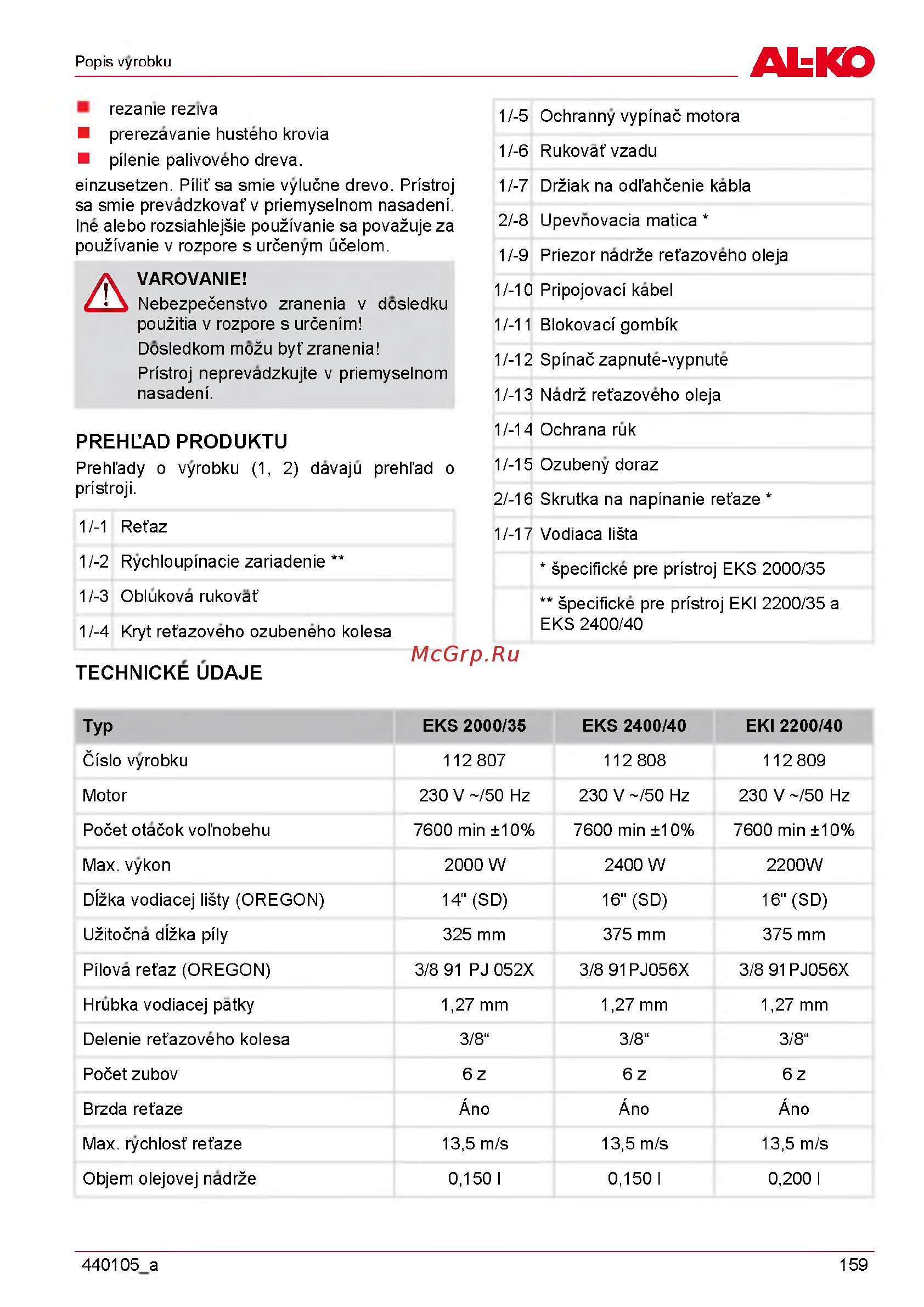 Al-Ko EKI 2200/40 112809 [159/312] Prehlad produktu