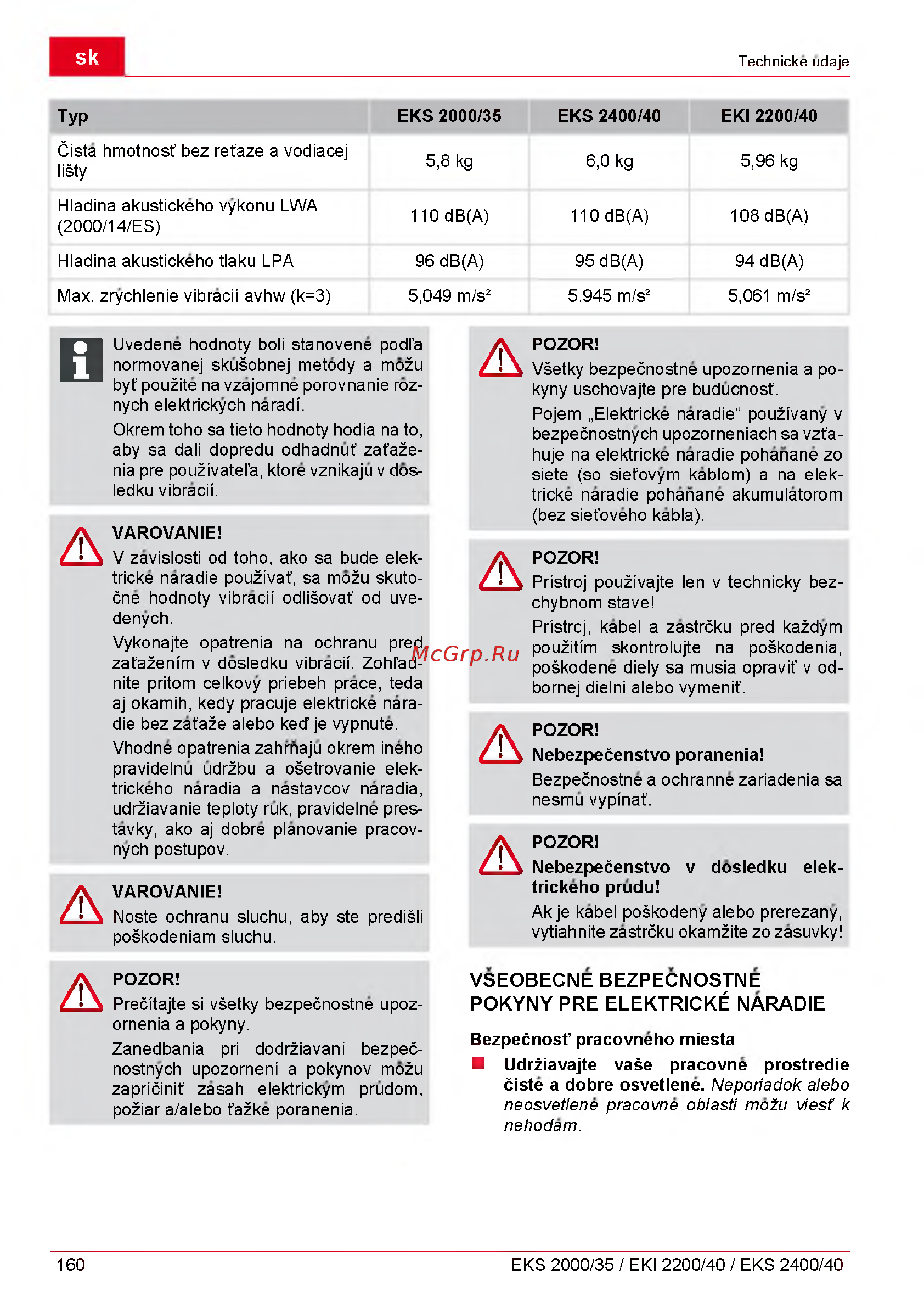 Al-Ko EKI 2200/40 112809 [160/312] Všeobecne bezpečnostne pokyny pre elektricke naradie