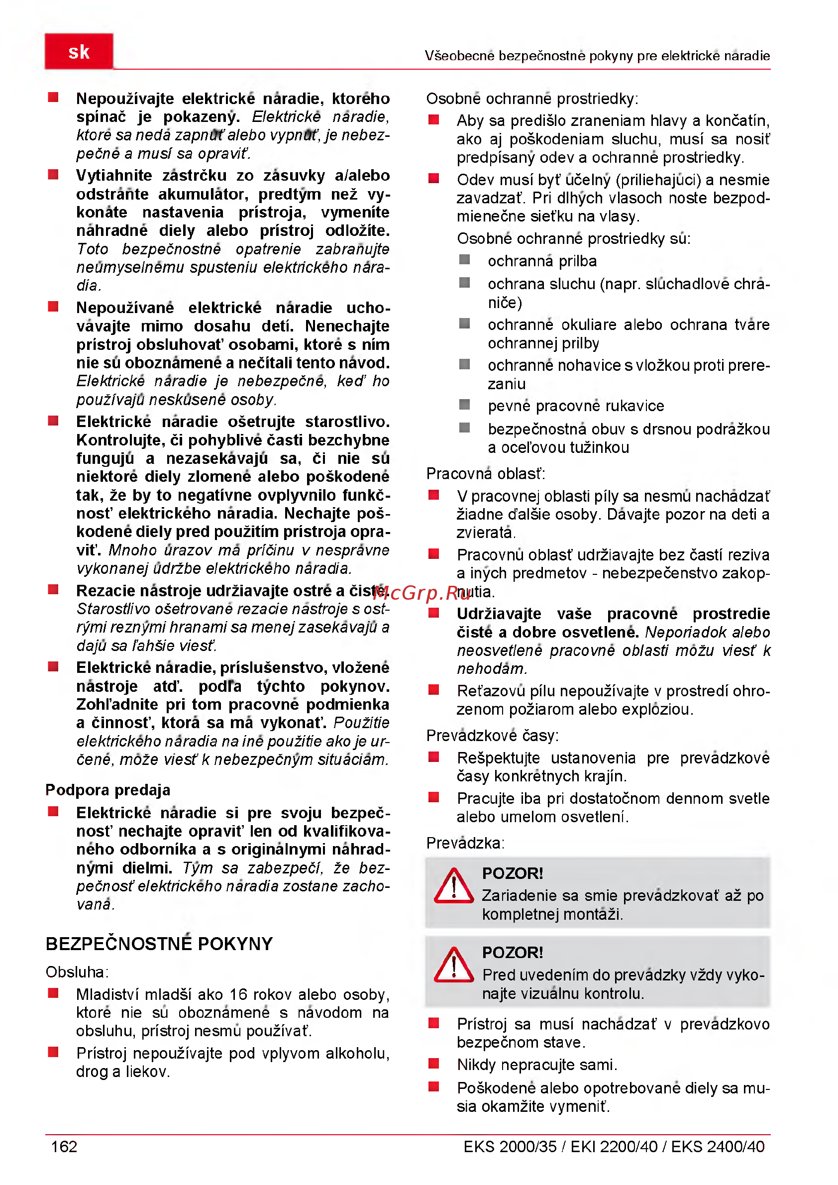 Al-Ko EKI 220040 [162/312] Bezpečnostne pokyny
