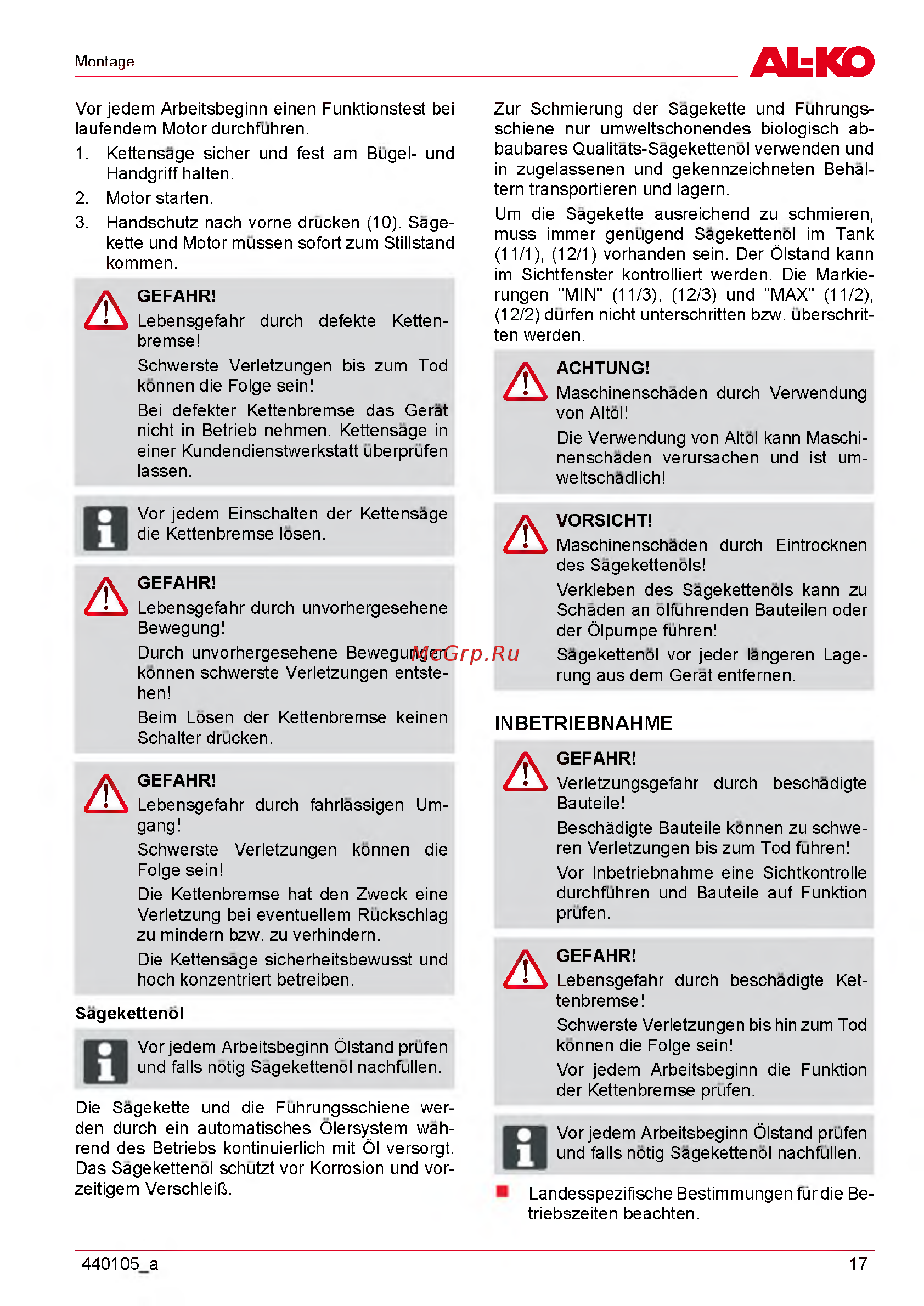 Al-Ko EKS 2000/35 [17/312] Inbetriebnahme
