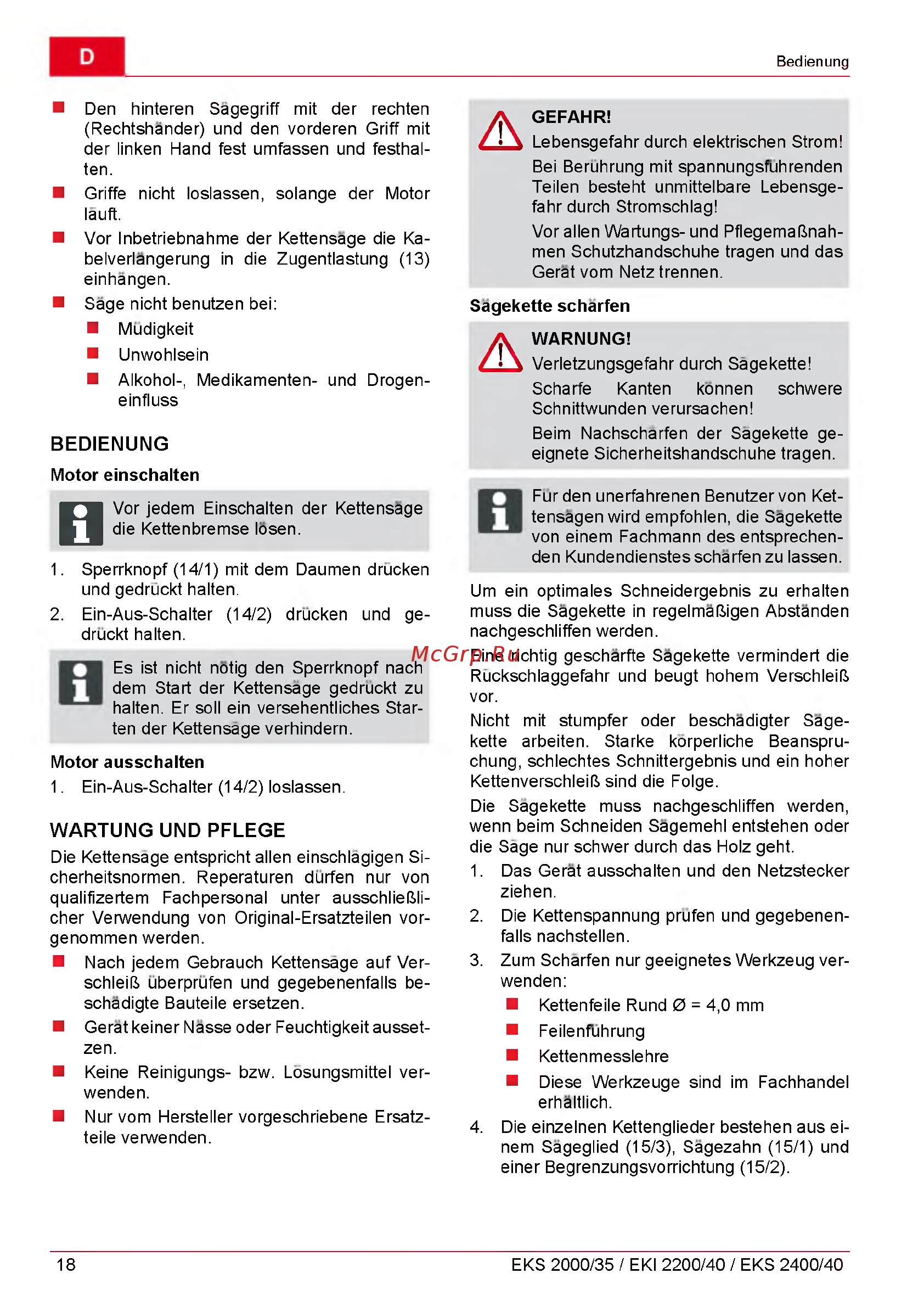 Al-Ko EKI 2200/40 112809 [18/312] Bedienung