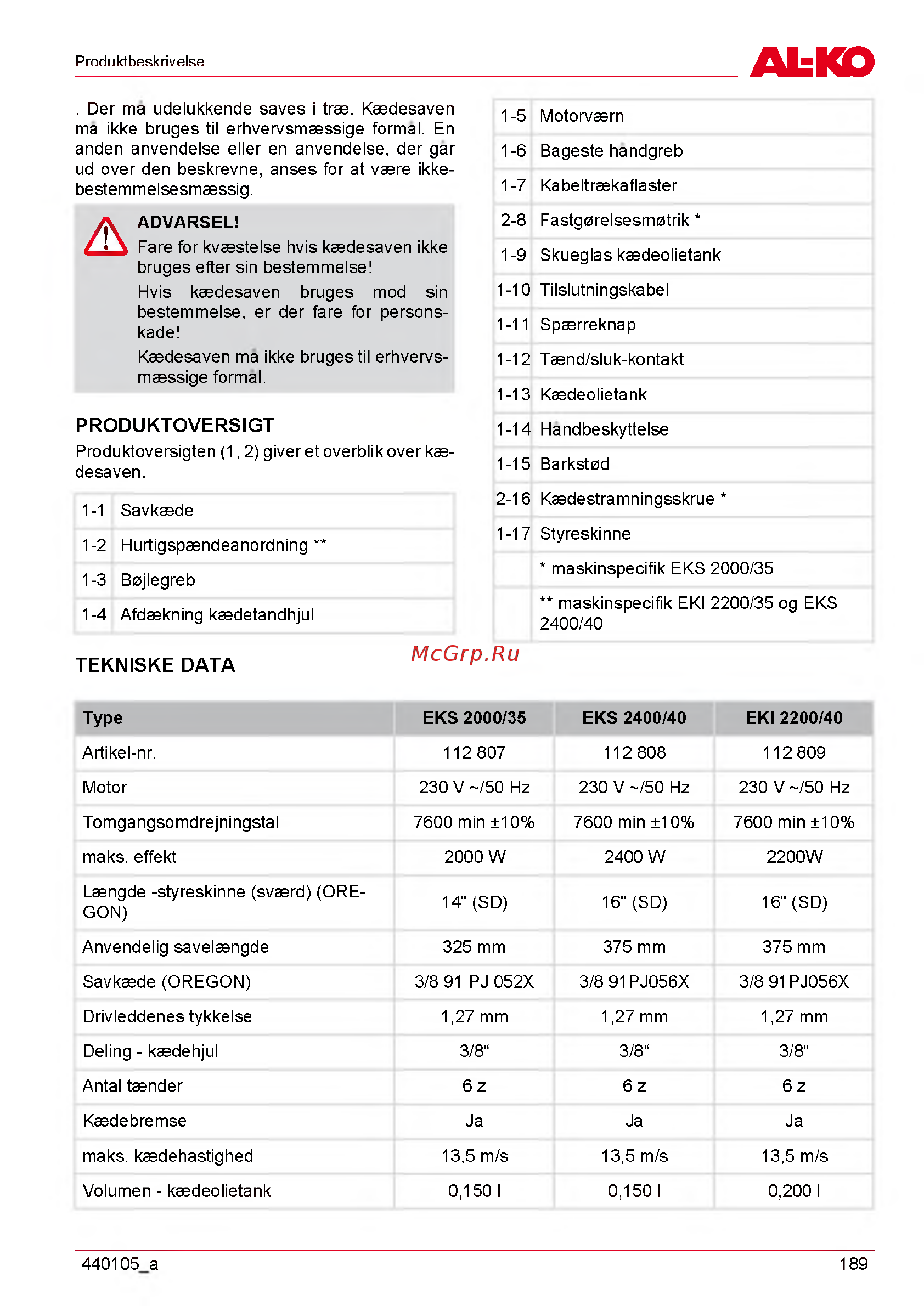 Al-Ko EKI 2200/40 112809 [189/312] Produktoversigt