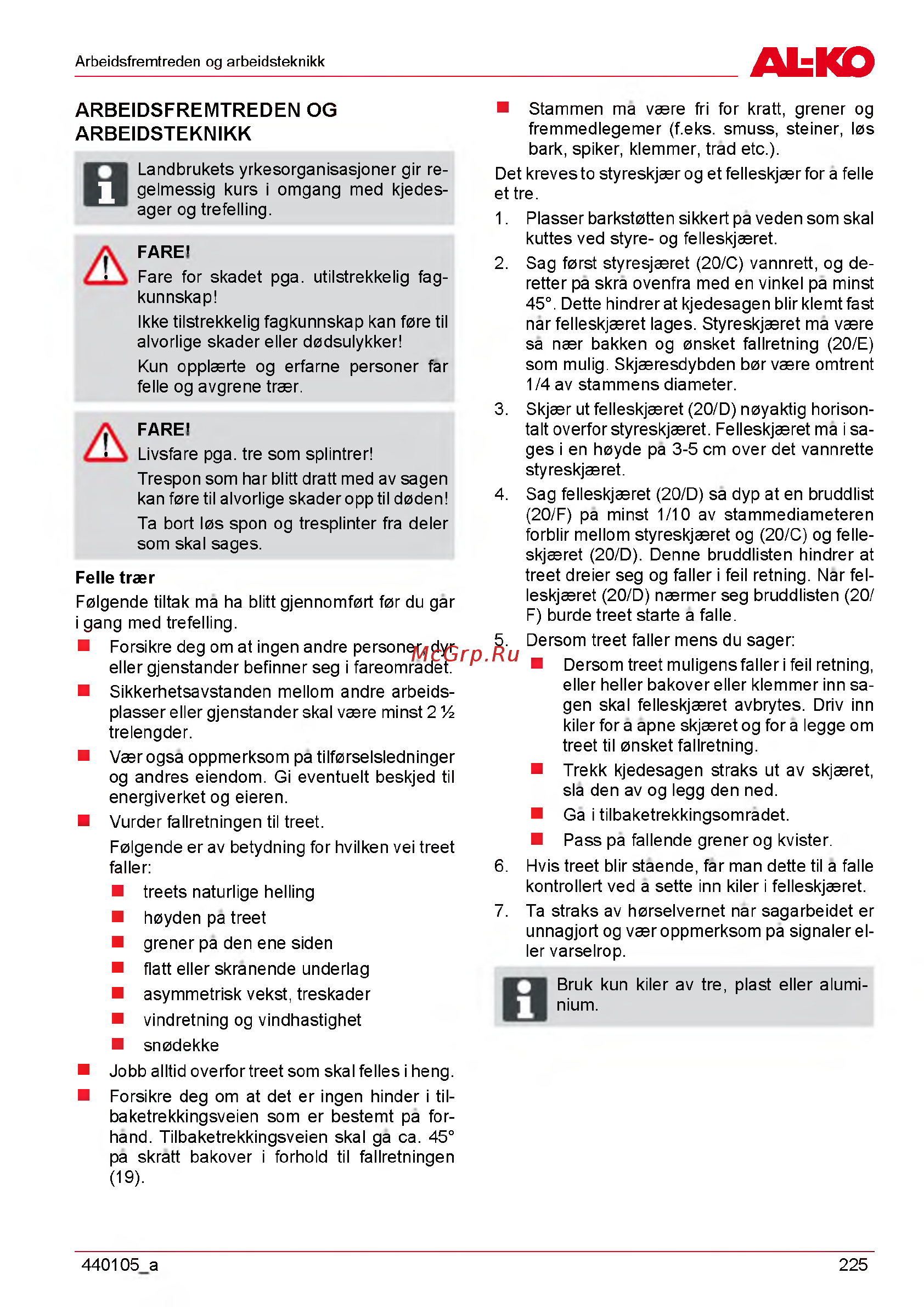 Al-Ko EKS 2000/35 [225/312] Arbeidsfremtreden og arbeidsteknikk