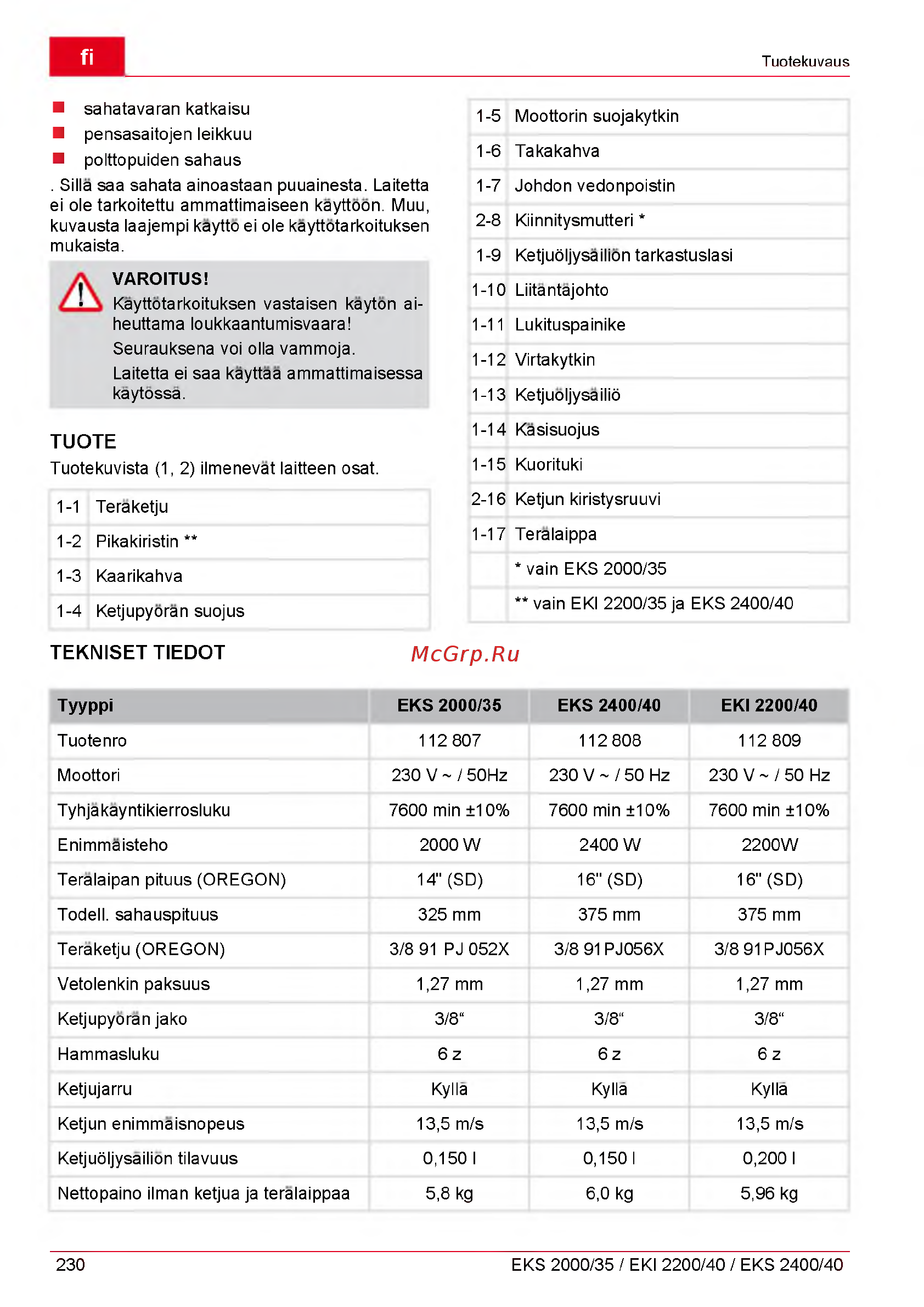 Al-Ko EKI 2200/40 112809 [230/312] Tekniset tiedot