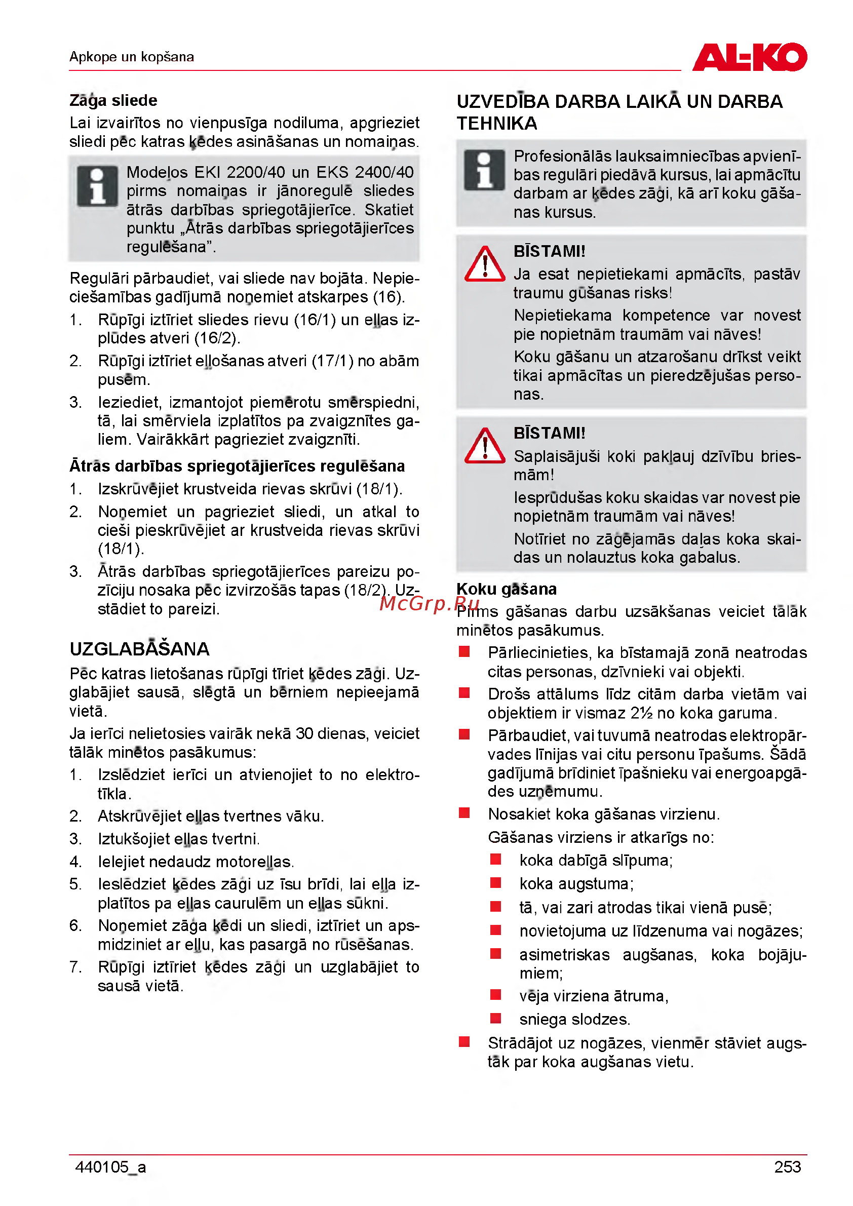 Al-Ko EKS 2000/35 [253/312] Atras darbtbas spriegotajiertces regulešana