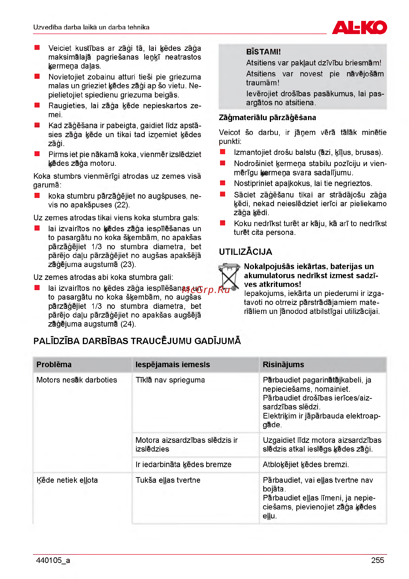 Al-Ko EKS 2400/40 112808 [255/312] Paltdztba darbtbas traucejumu gadtjuma