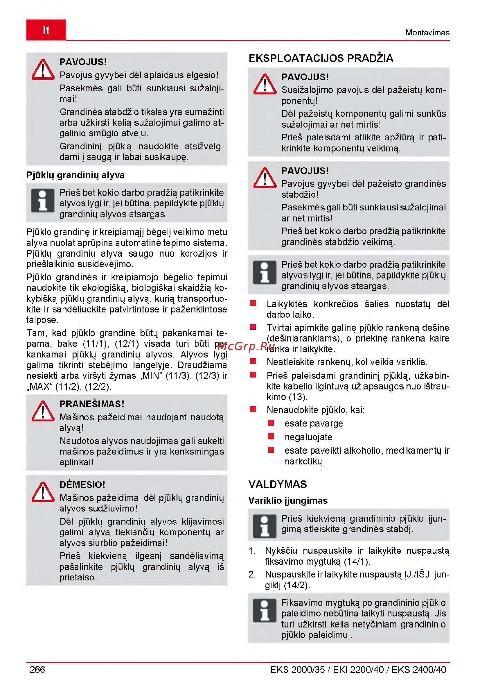 Al-Ko EKS 2000/35 [266/312] Eksploatacijos pradzia