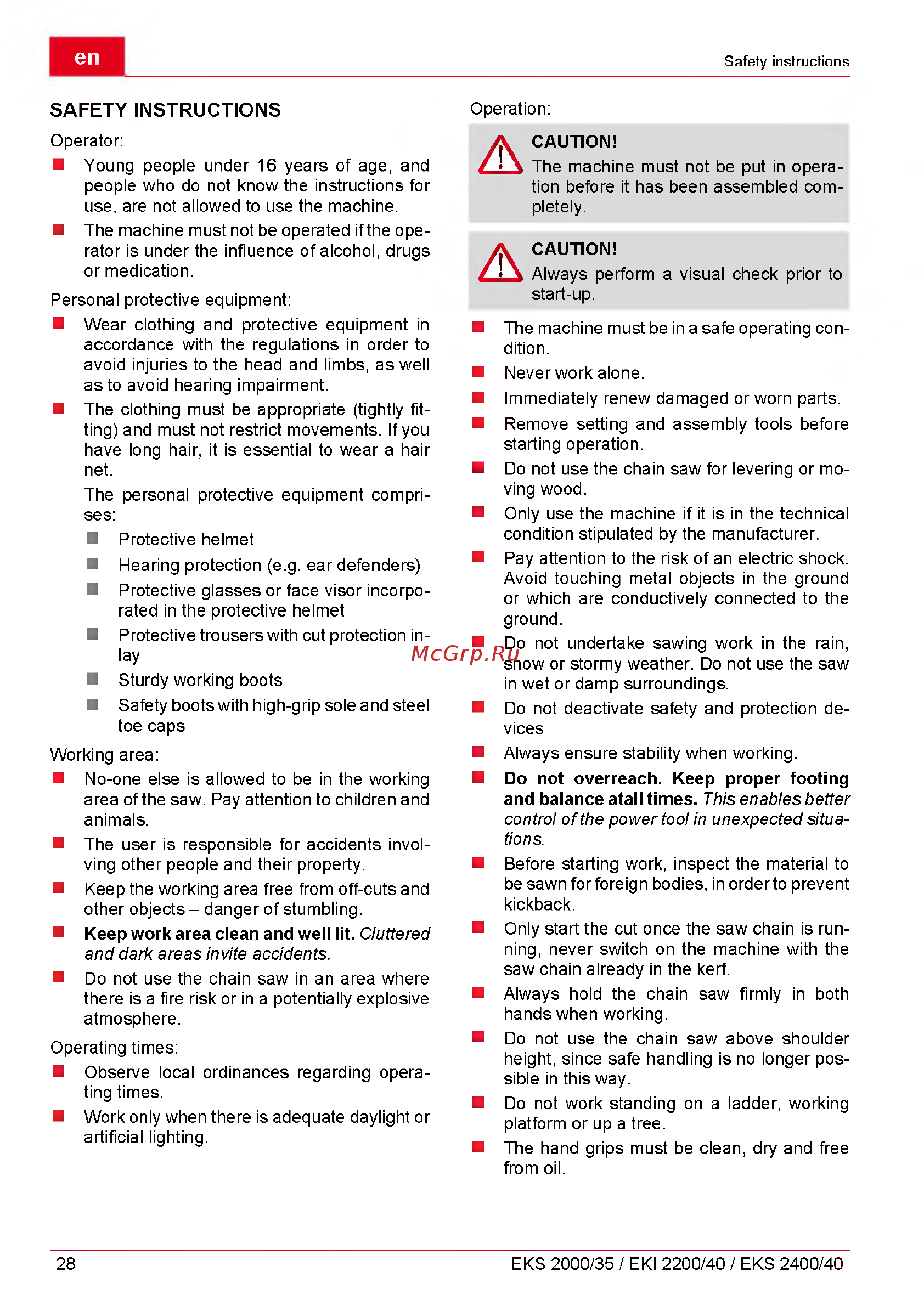 Al-Ko EKI 2200/40 112809 [28/312] Safety instructions