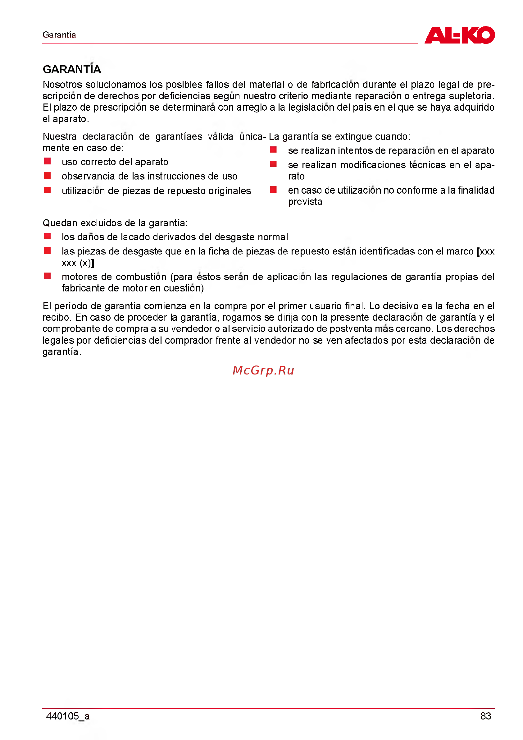Al-Ko EKI 2200/40 112809 [83/312] Garantia
