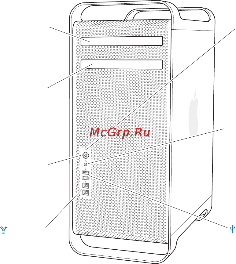 Apple Mac Pro MD878RU/A [22/129] Основные элементы на лицевой стороне mac pro