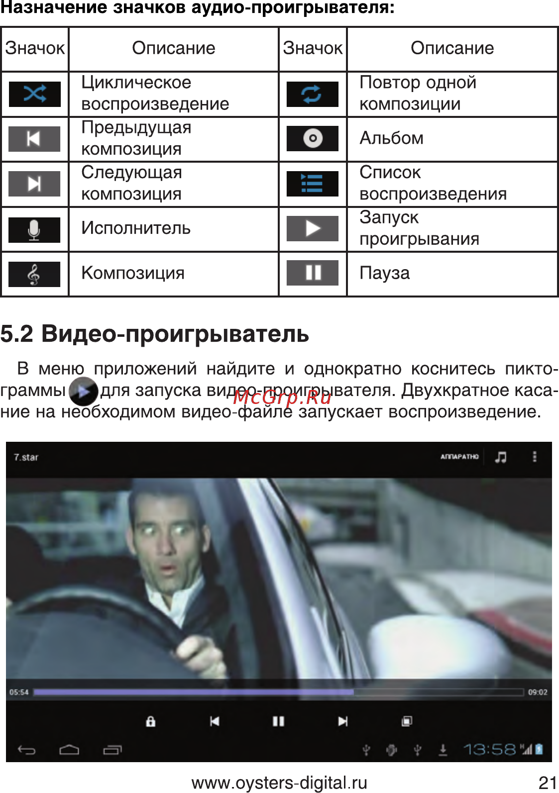 Oysters T7B 3G [21/80] Видео проигрыватель