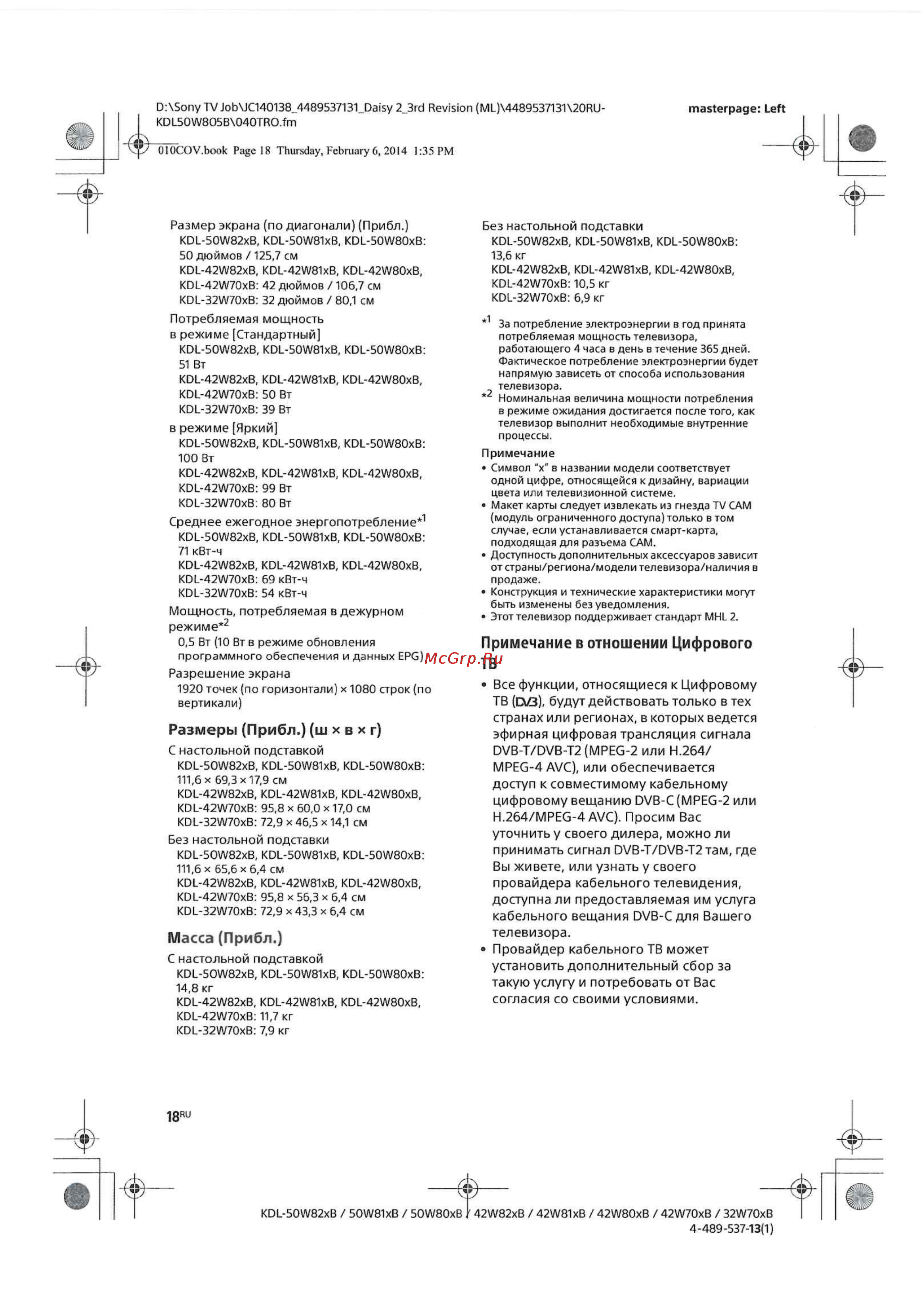 Sony KDL32W705B [4/4] Доступ к совместимому кабельному