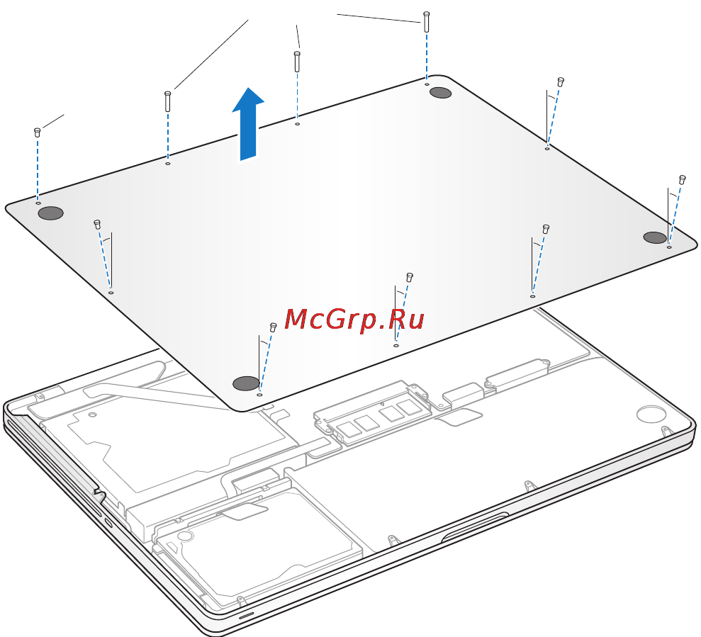 Apple MacBook Pro 13.3 i7 2.8/16GB/1TBFlash (Z0QC0008K) [38/84] Важно поскольку винты имеют различную длину запомните местоположение для винтов каждой длины для правильной установки их на место отложите их в безопасное место
