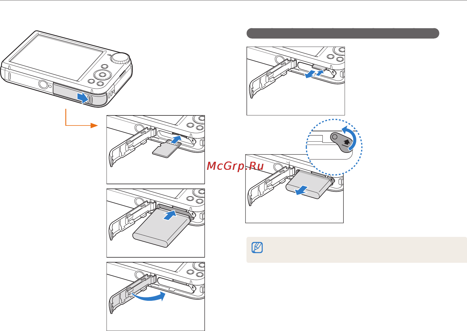 Samsung PL170 [17/126] Установка аккумуляторной батареи и карты памяти