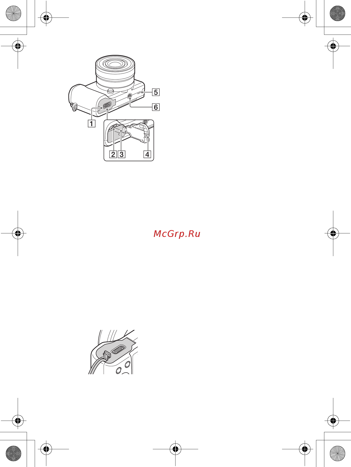 Sony Alpha A5000 kit White [12/41] A крышка аккумулятора b рычажок выталкивания аккумулятора c слот для вставки аккумулятора d крышка соединительной пластины