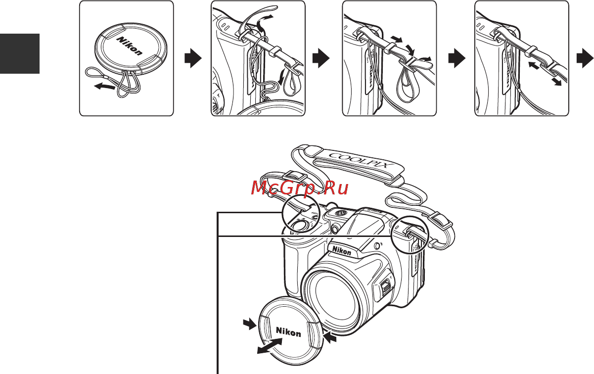 Nikon Coolpix L830 Red [22/204] Прикрепление ремня фотокамеры и крышки объектива