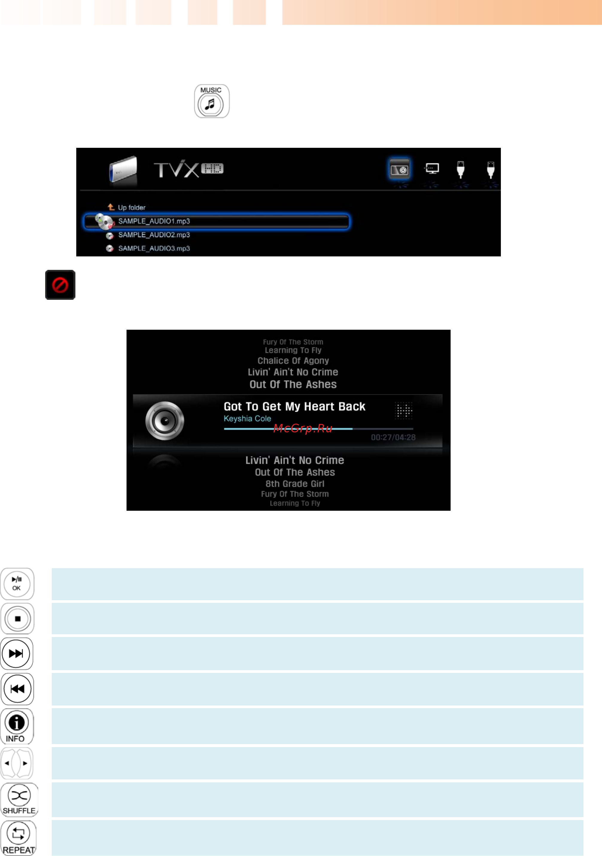 Dvico TVIX PVR R-2230 [40/68] Audio playback