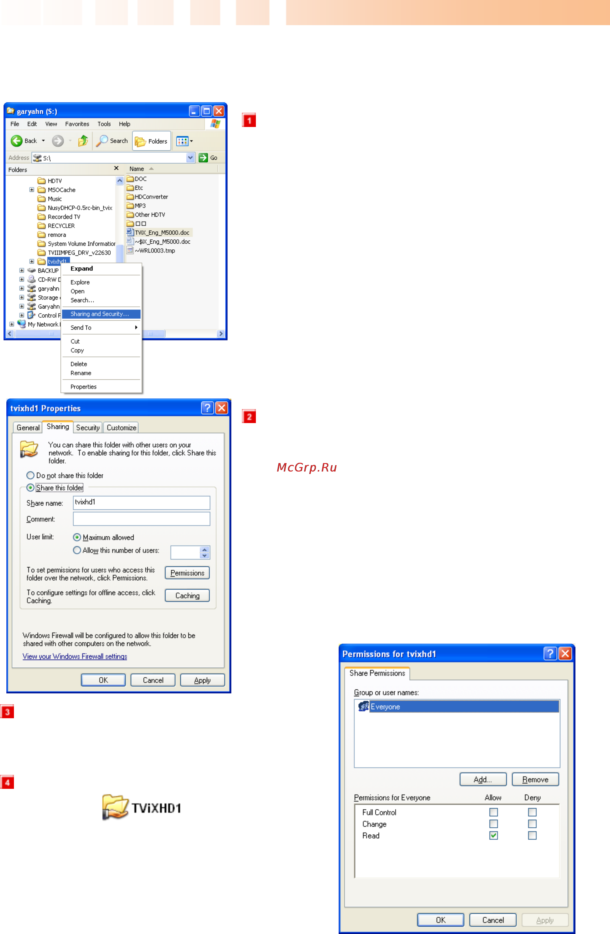 Dvico TVIX PVR R-2230 [50/68] Set network configurations under windows xp samba mode