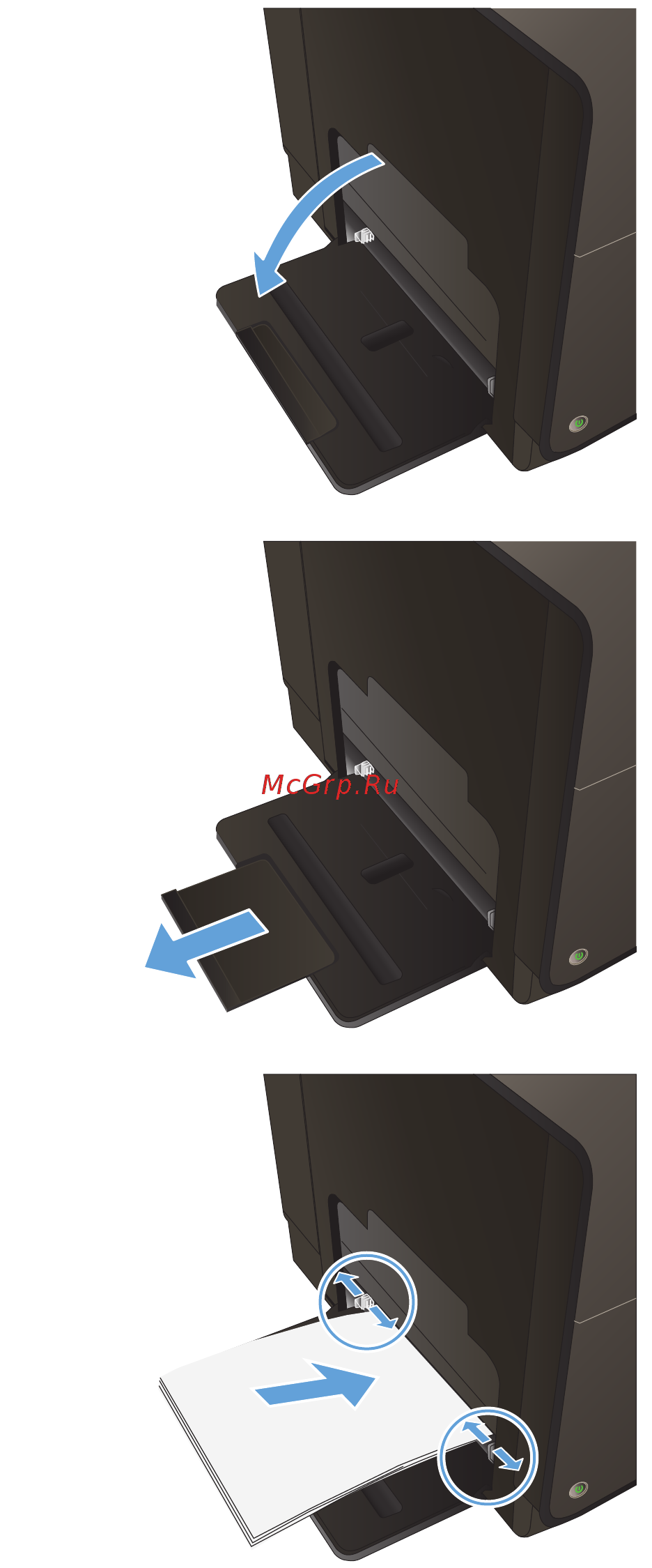 HP Officejet Pro X451dw Printer [79/252] Загрузка бумаги в лотки