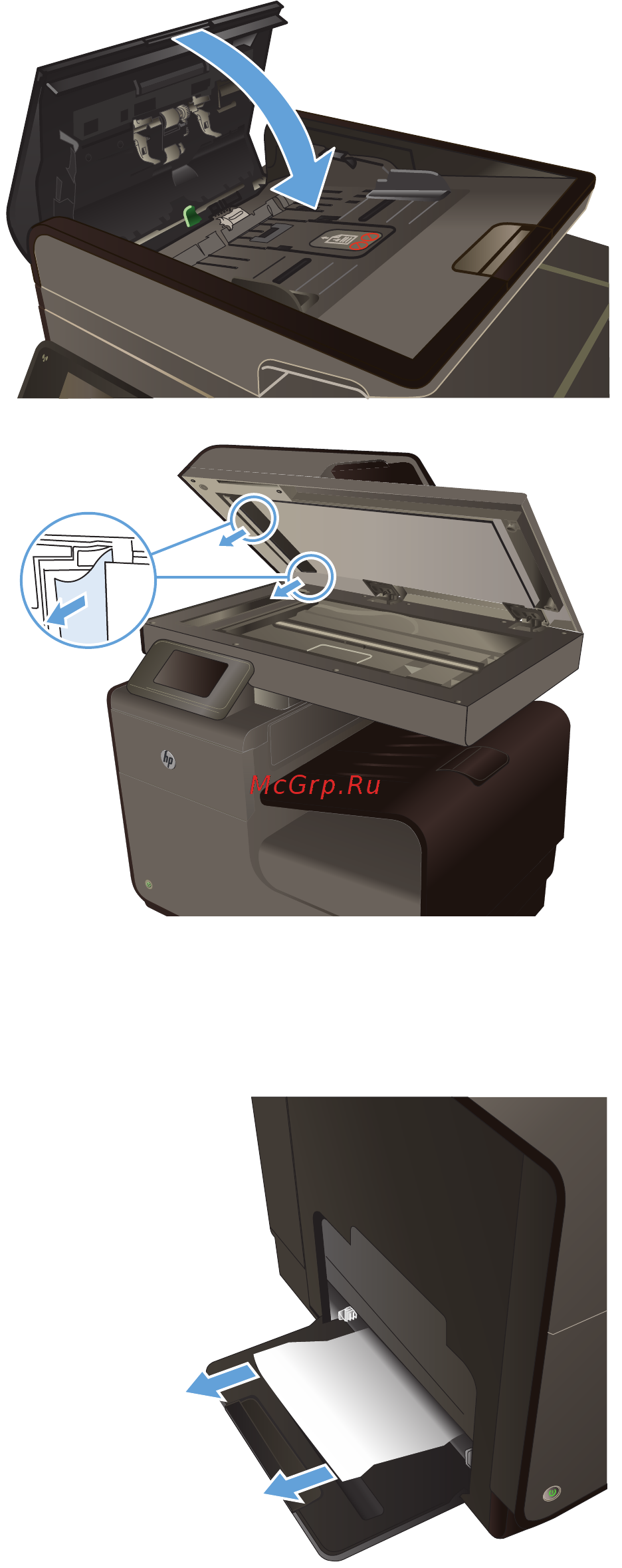 HP Officejet Pro X476dw MFP [211/286] Устранение замятий в многоцелевом лотке 1