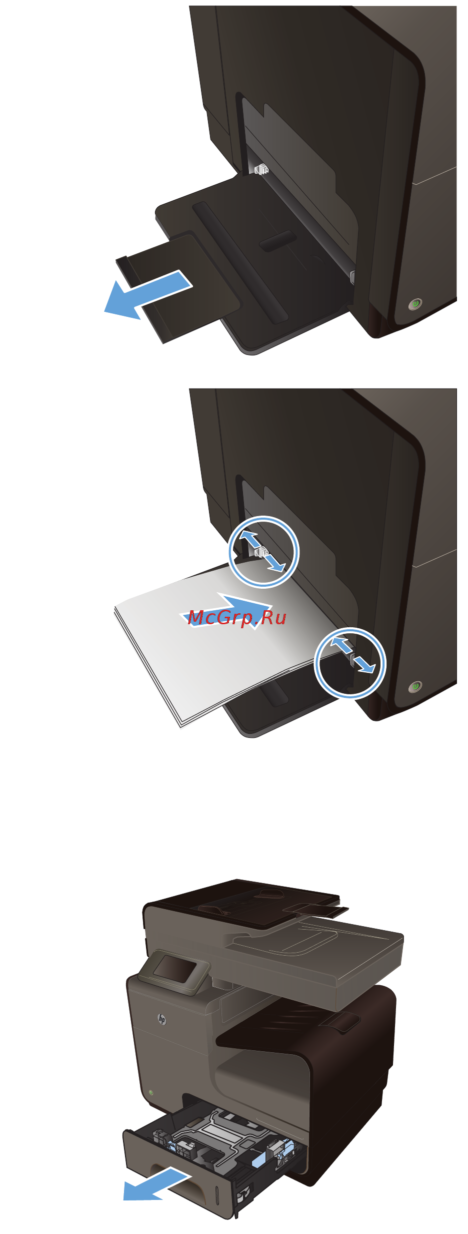 HP Officejet Pro X476dw MFP [74/286] Загрузка лотка 2 и дополнительного лотка 3