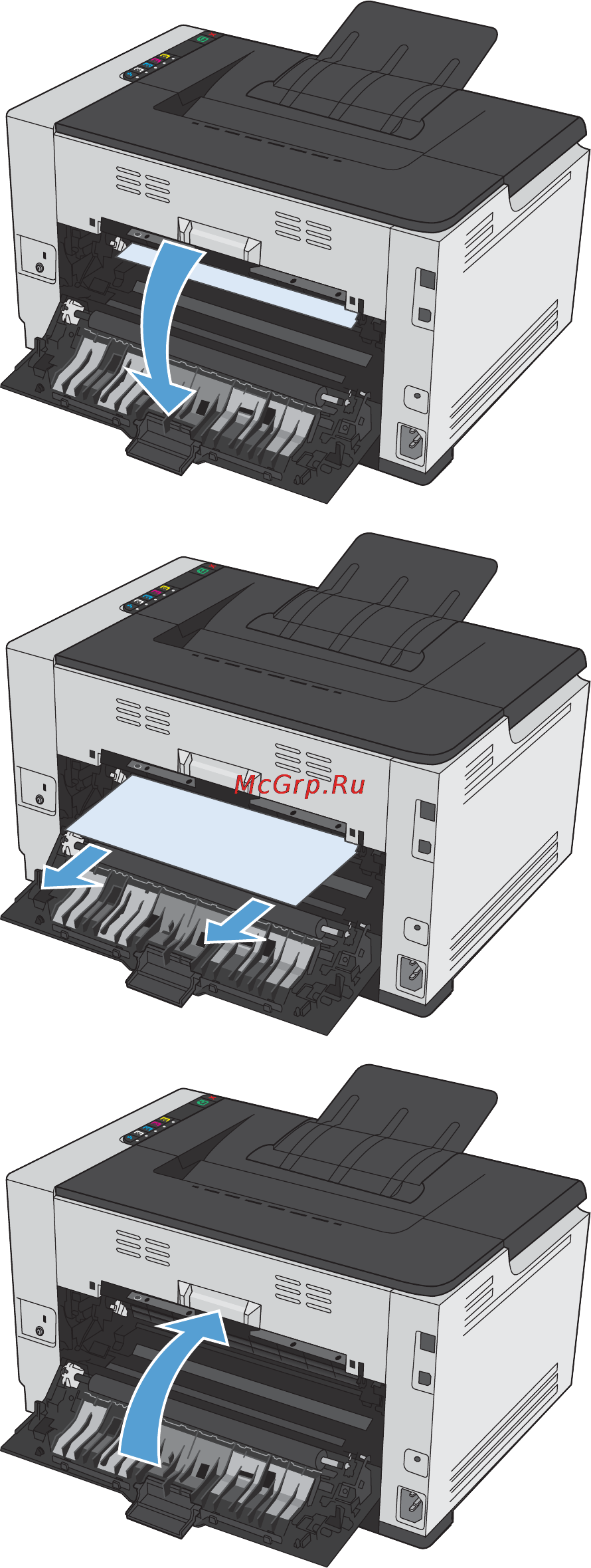 HP LaserJet Pro CP1025 [133/198] Устранение замятий через заднюю дверцу