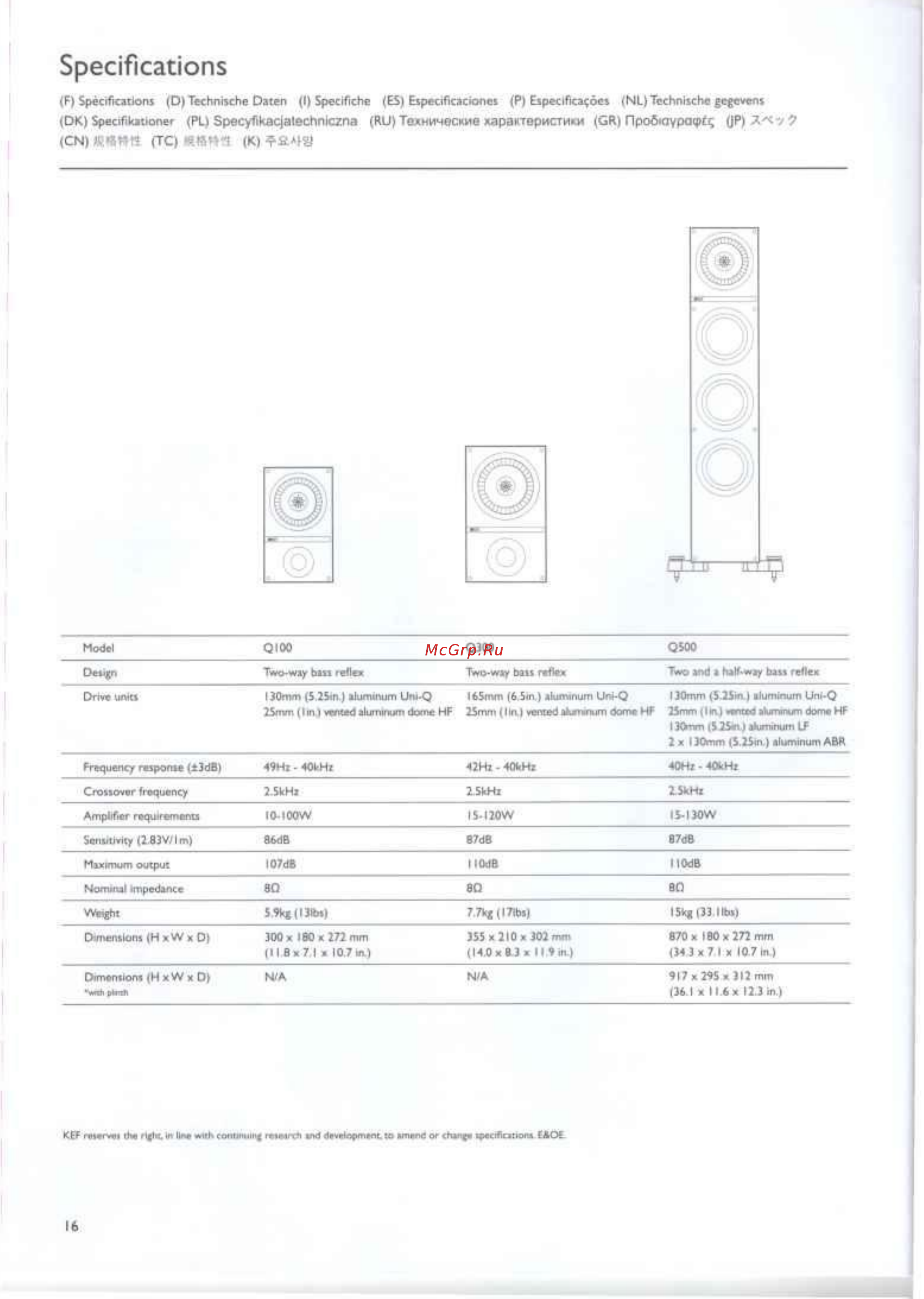 Kef Q500 Black [16/19] Specifications