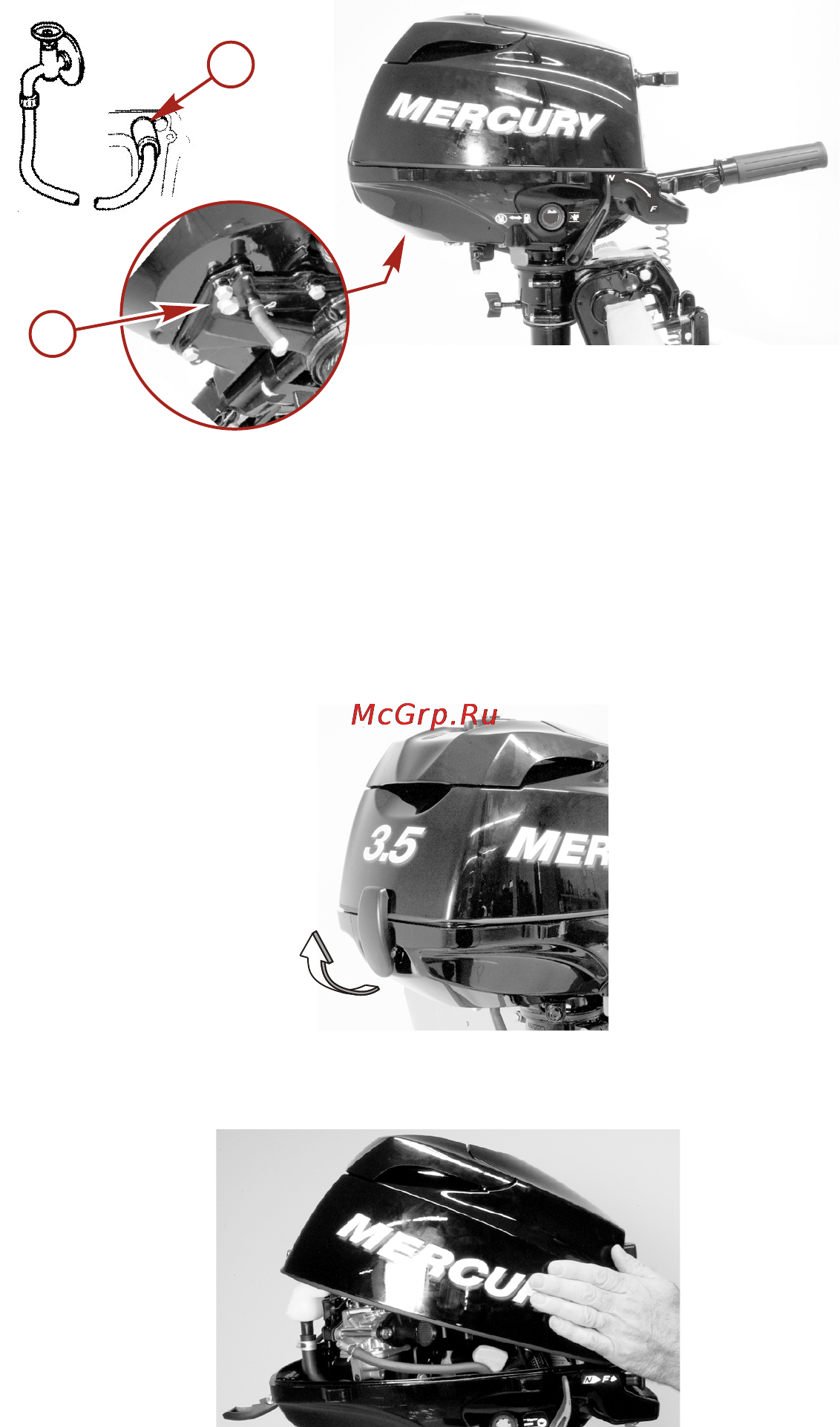 Mercury Marine ME F 3.5 ML [45/57] Снятие и установка верхнего кожуха
