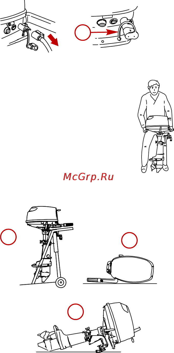 Mercury Marine ME F 9.9 M [39/110] Переноска хранение и транспортировка снятого с лодки подвесного двигателя