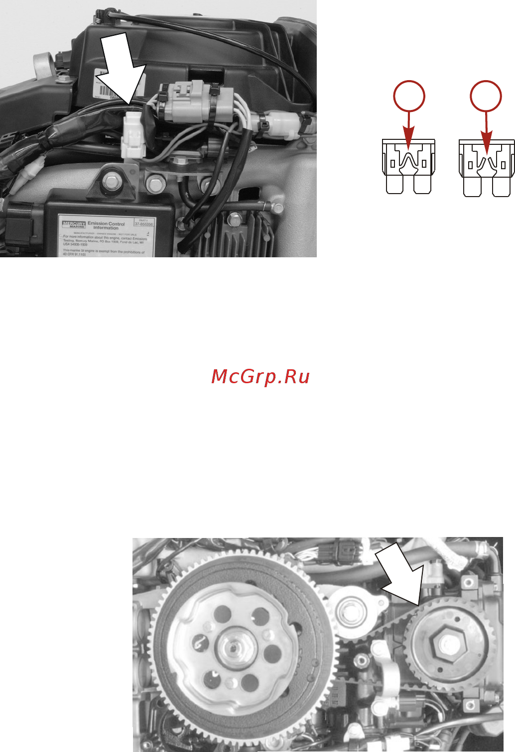 Mercury Marine ME F 25 E EFI [92/124] Проверка зубчатого ремня привода распределительного вала