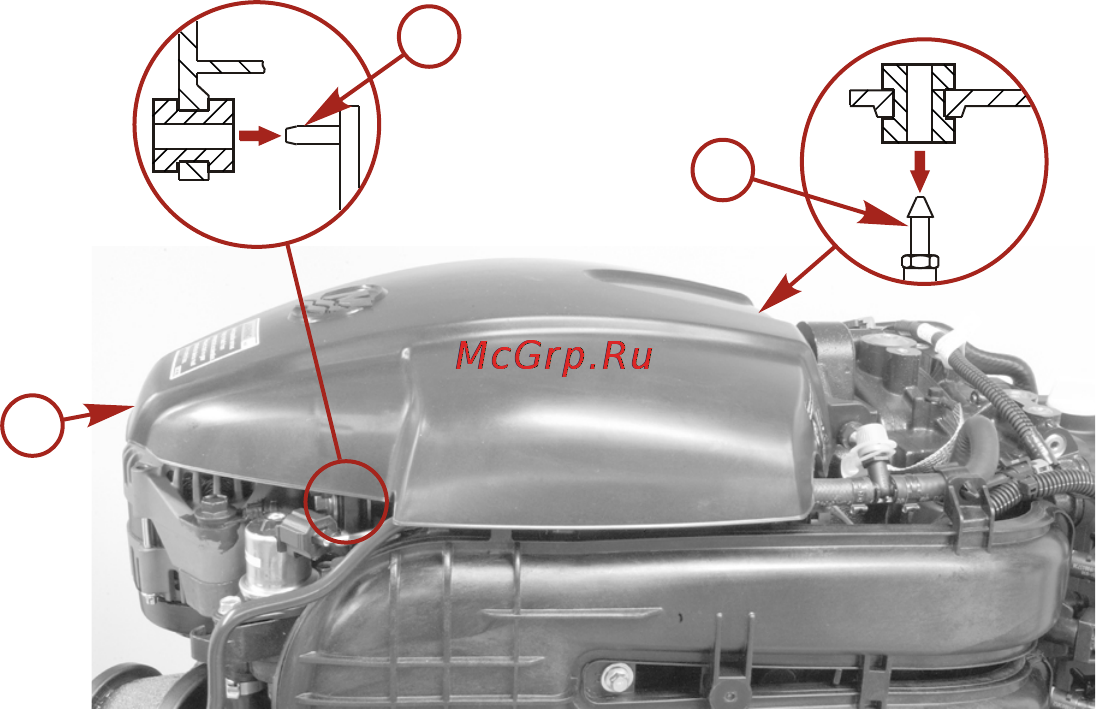 Mercury Marine ME F 100 ELPT EFI [62/109] Снятие и установка крышки маховика