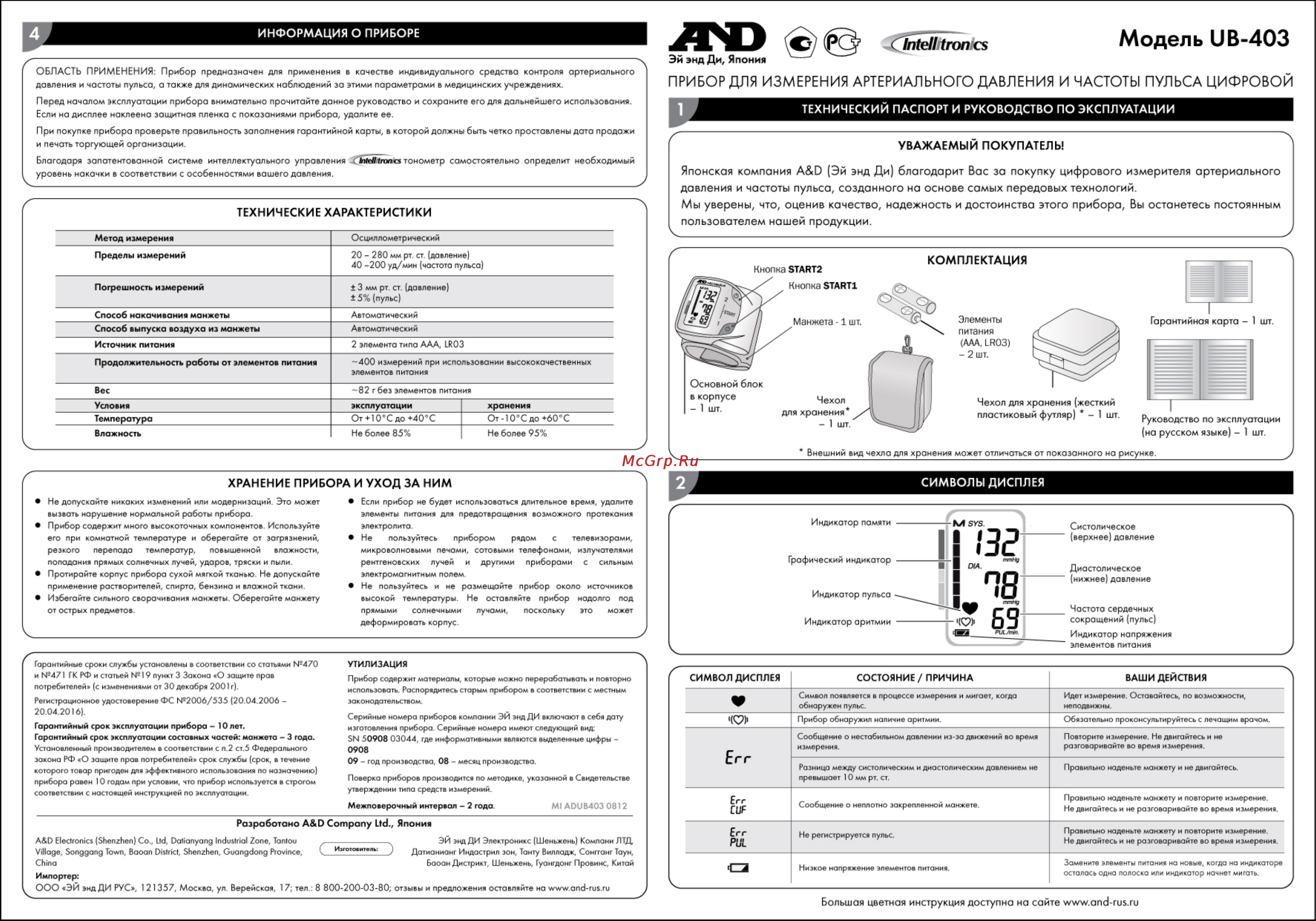 And UB-403 Инструкция по эксплуатации онлайн