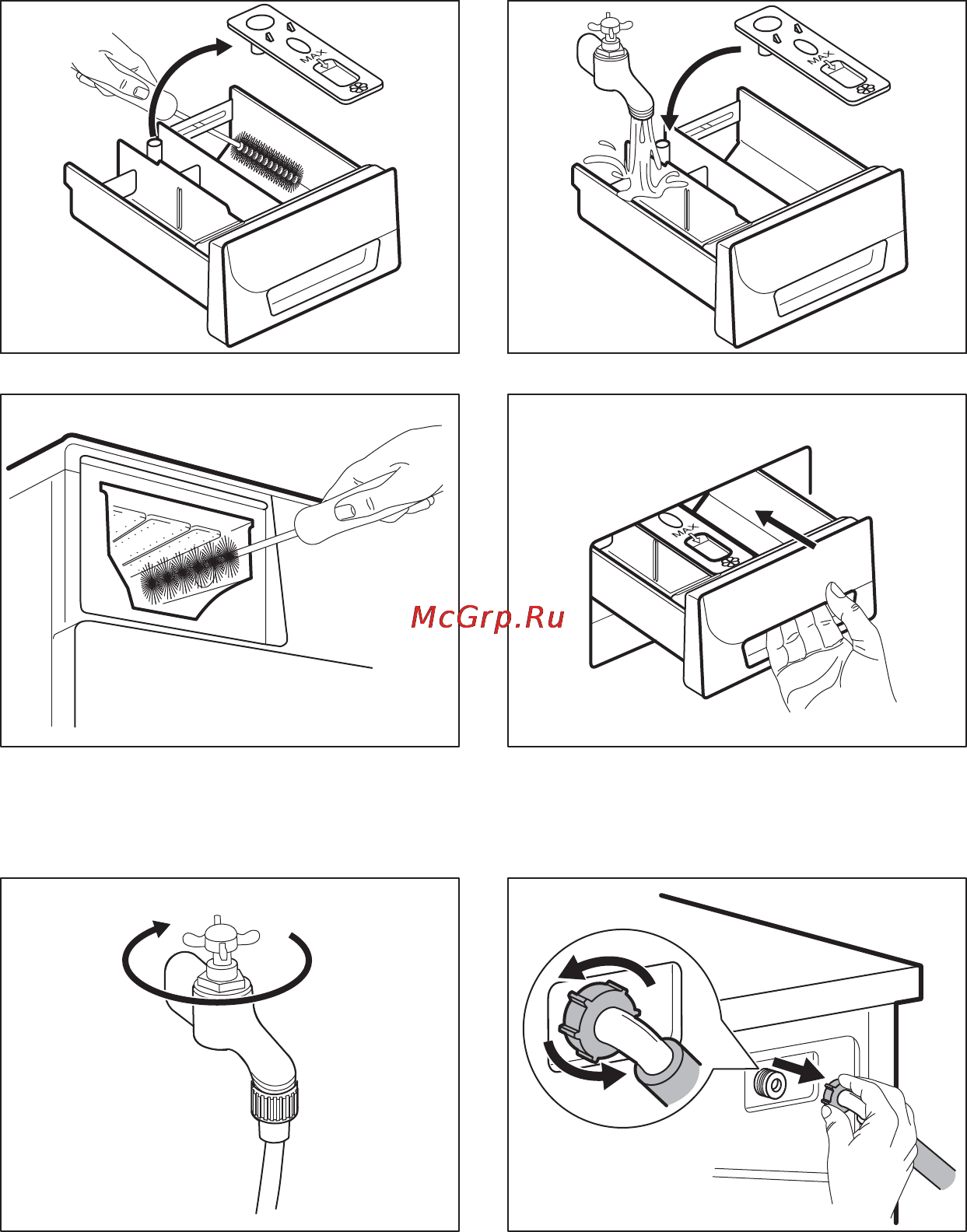 Electrolux EWS1074SMU [20/27] Очистка наливного шланга и фильтра клапана