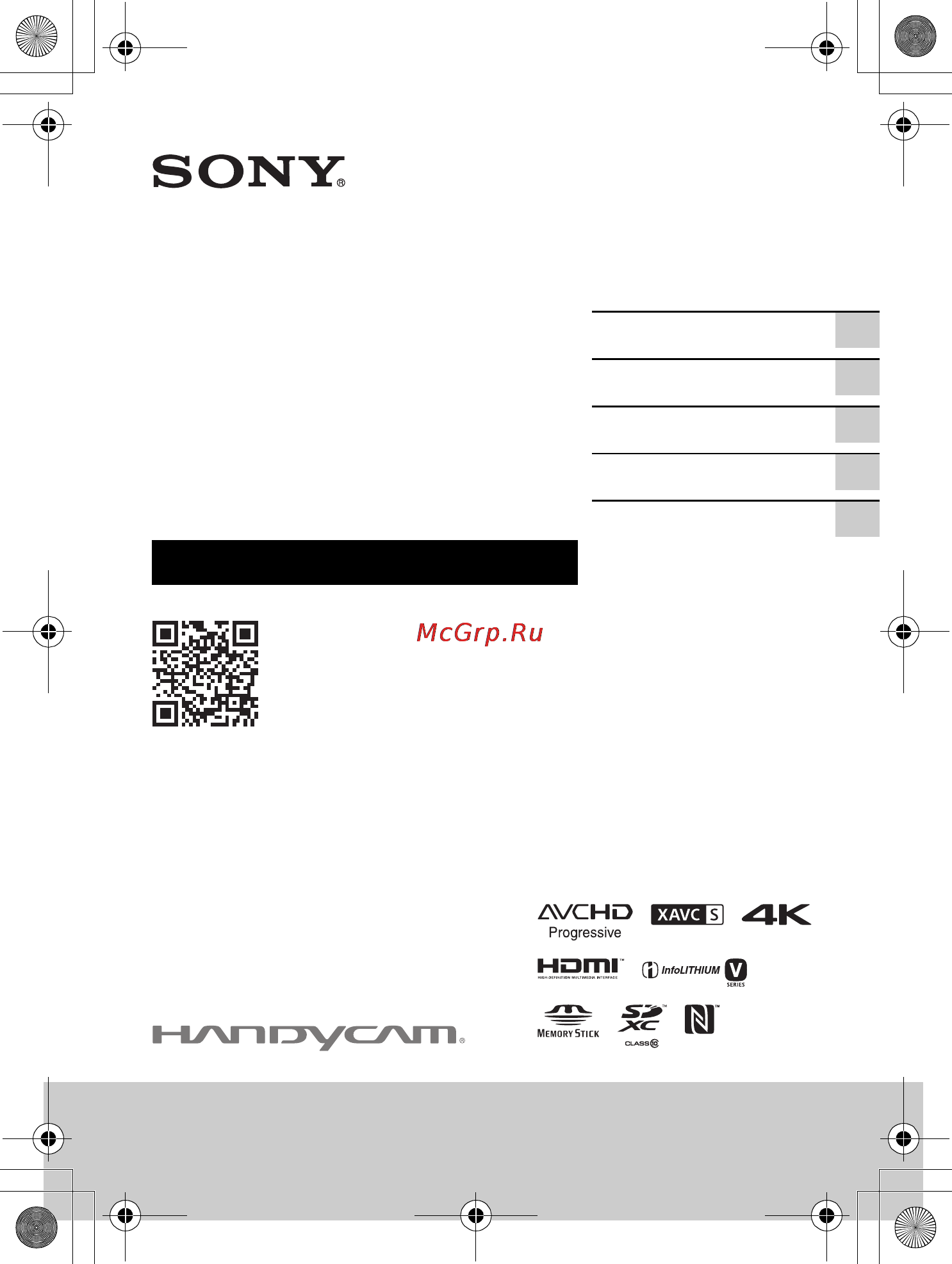 Sony 4K FDR-AX100E Инструкция по эксплуатации онлайн