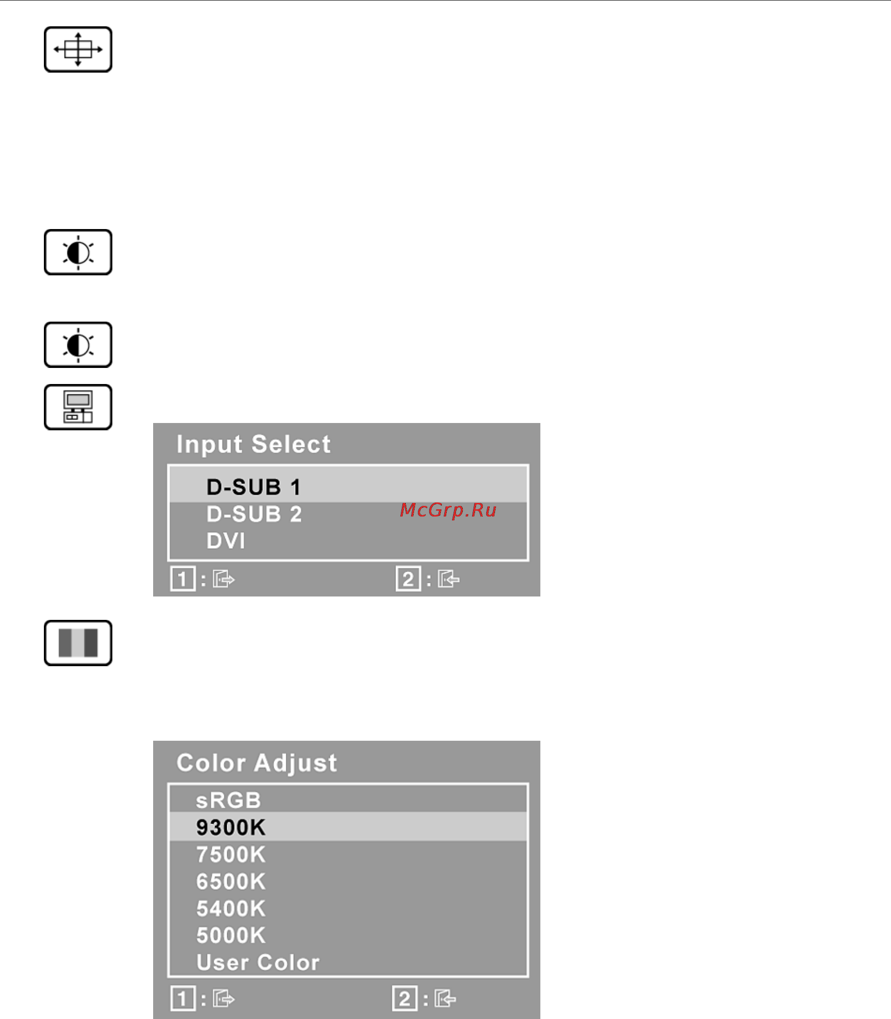 Viewsonic VP930 [14/23] Main menu controls