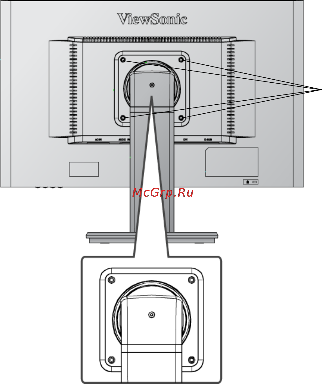 Viewsonic VG2236WM-LED [9/25] Установка арматуры для настенного монтажа в комплект поставки не входит