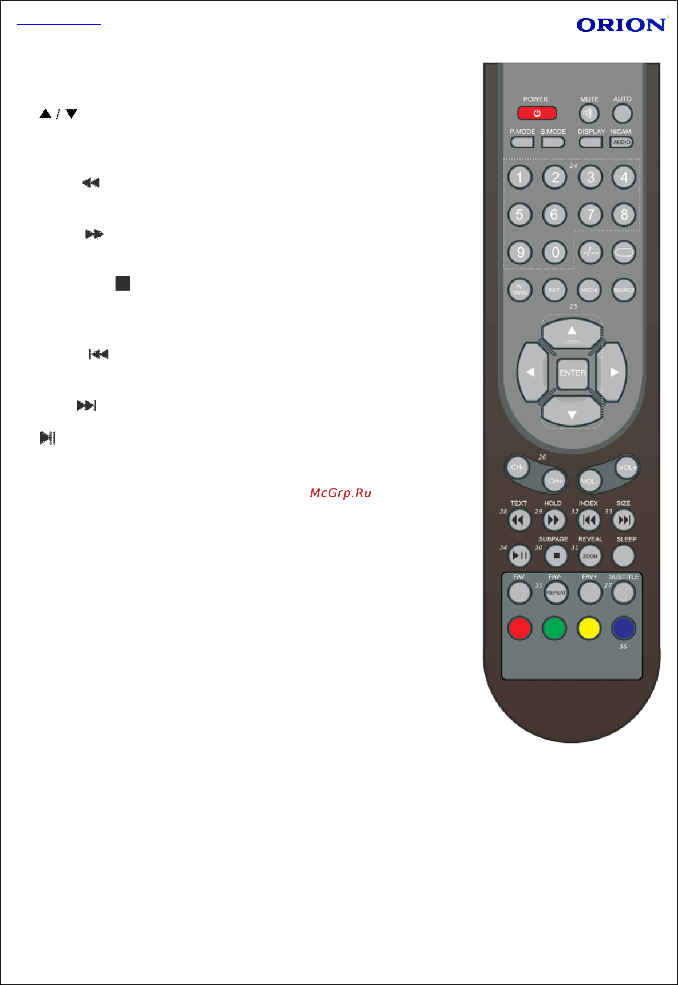 Orion LED3257 [11/31] Назначение кнопок пду в режиме usb teletext