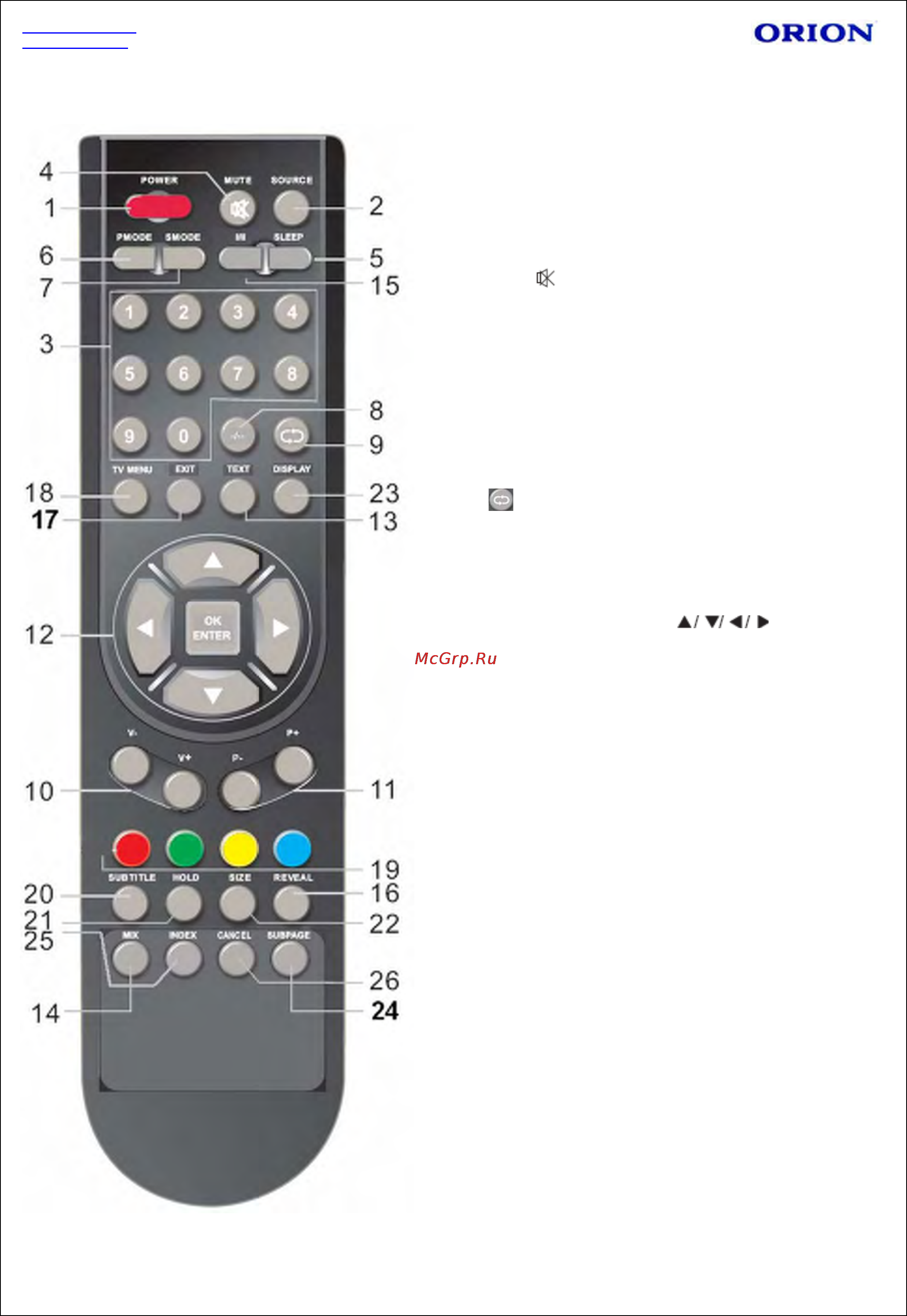 Orion LCD1926 [12/44] Пульт дистанционного управления пду