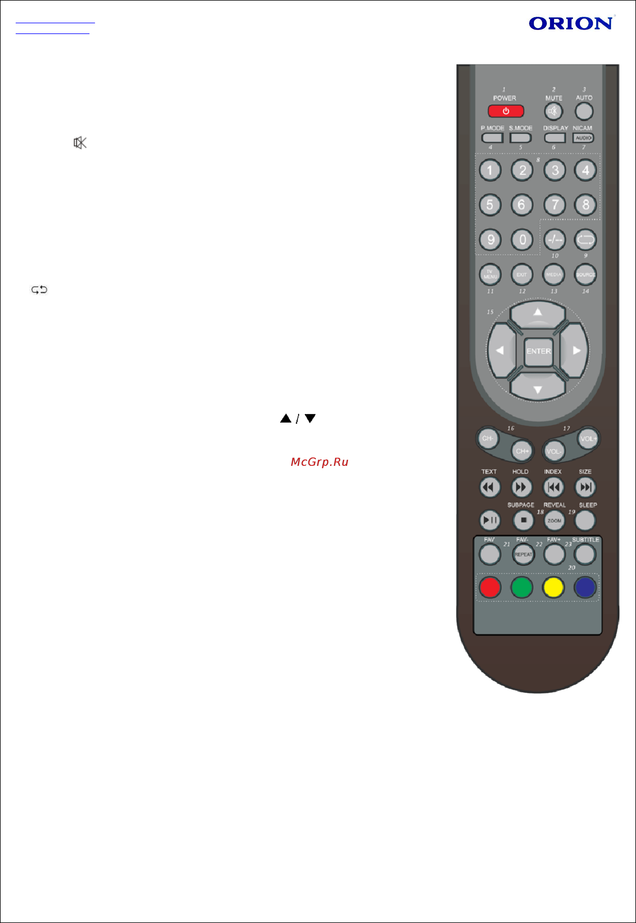 Orion LCD3253 [10/31] Назначение кнопок пду в режиме тв
