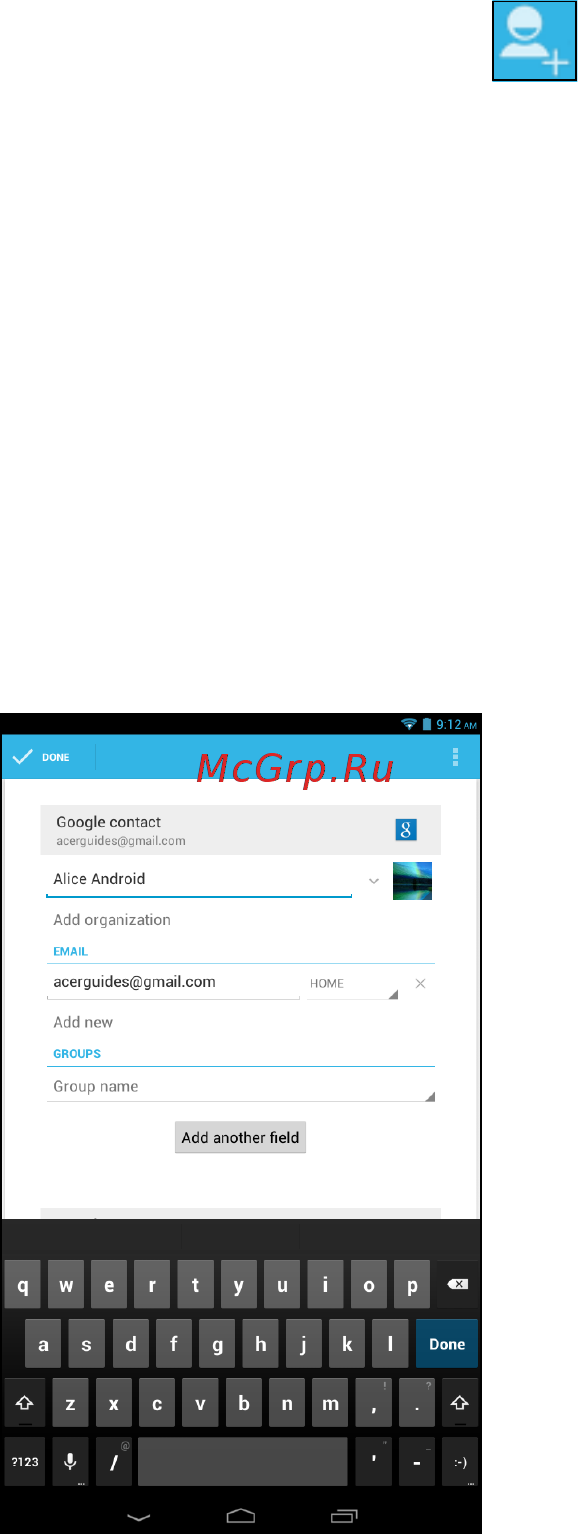 Acer Iconia A1-713HB 16Gb 3G Silver [32/54] Добавление нового контакта