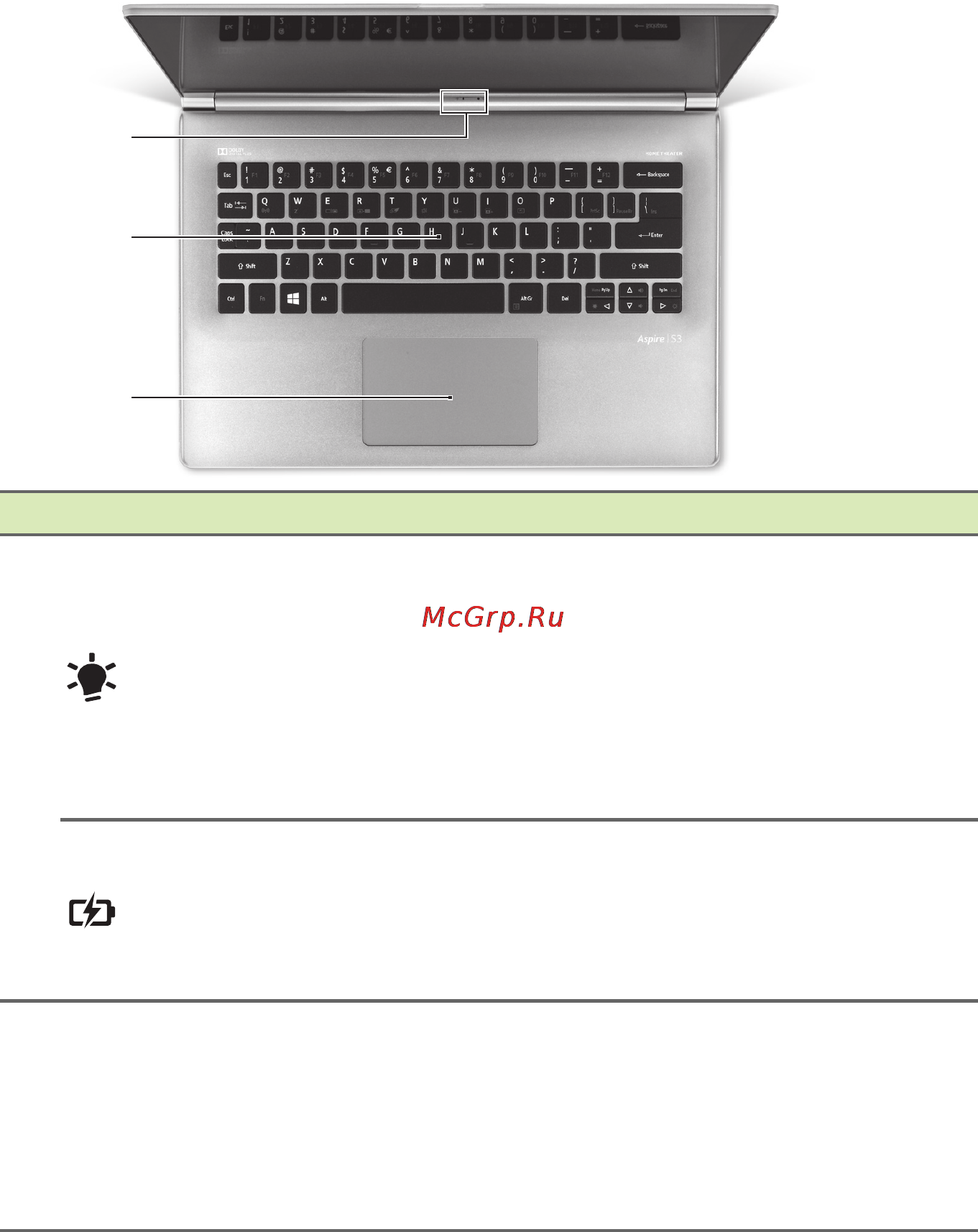 Acer S3-392G-54206G50tws NX.MDWER.005 [10/99] Вид клавиатуры